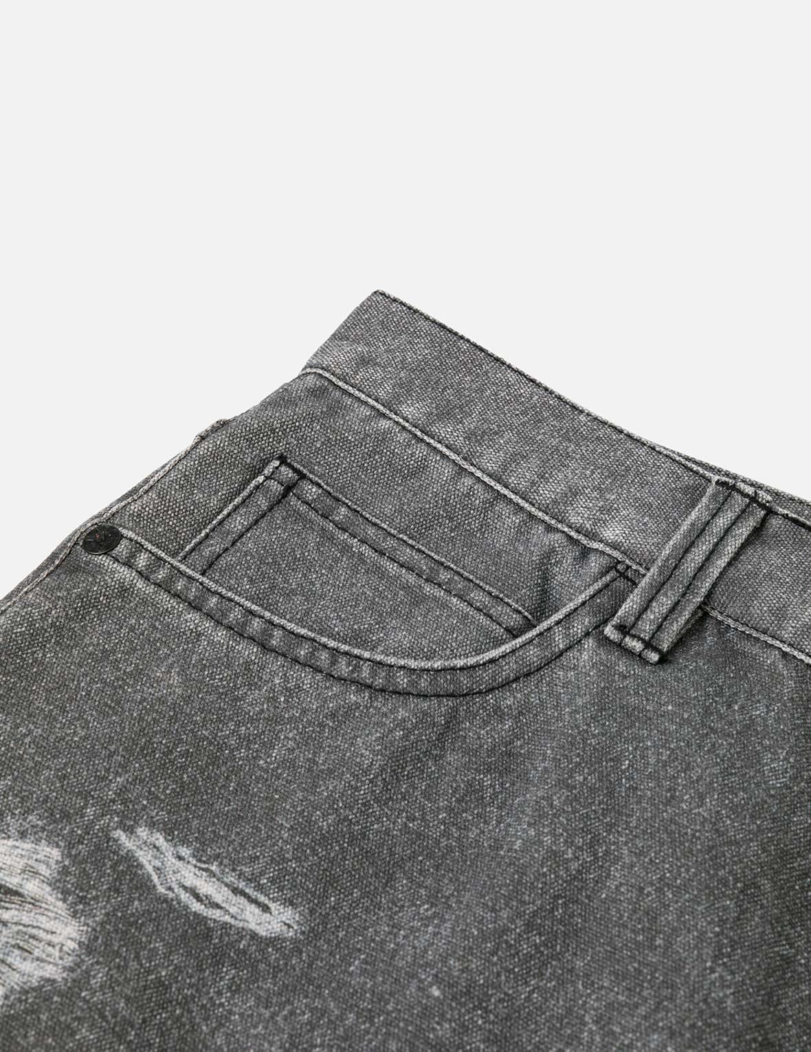 Distressed Print Relax Fit Pants - 11