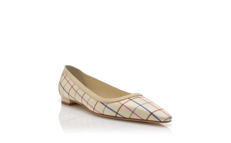 Cream Silk Check Pumps 3