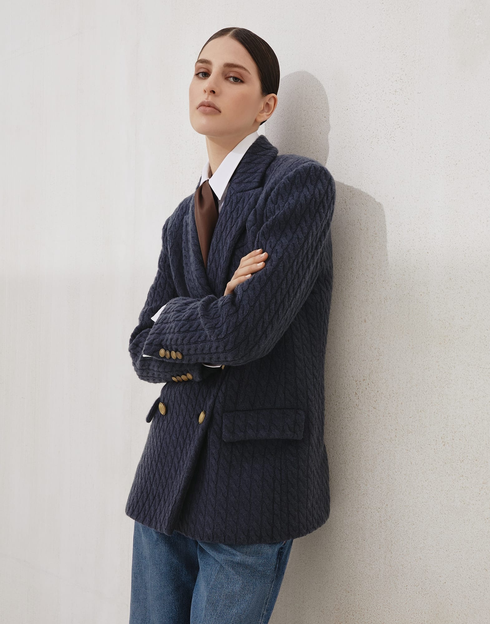 Cashmere cable knit blazer with monili - 4