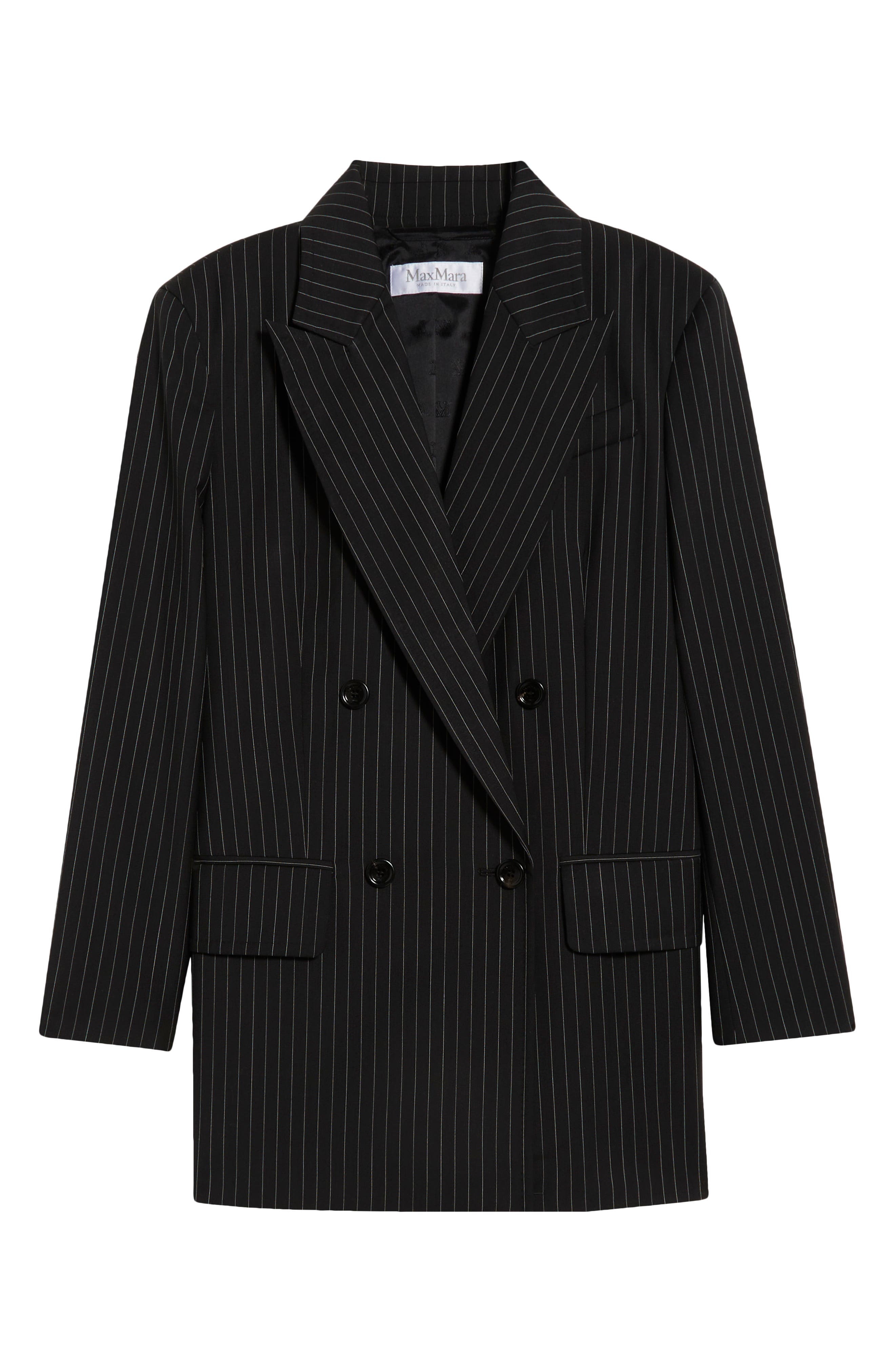 Max Mara Mattia Pinstripe Virgin Wool Blazer in Black/White at Nordstrom - 6