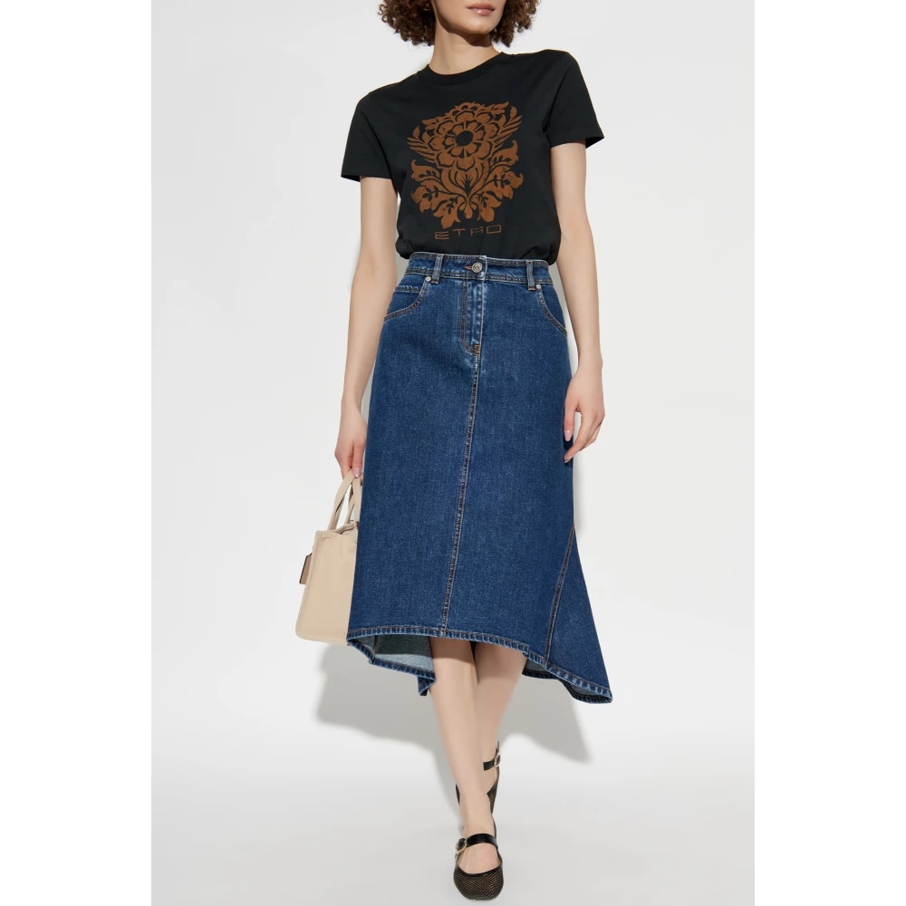 ETRO★asymmetric midi skirt Etro Asymmetric floral-print cotton-poplin midi skirt White