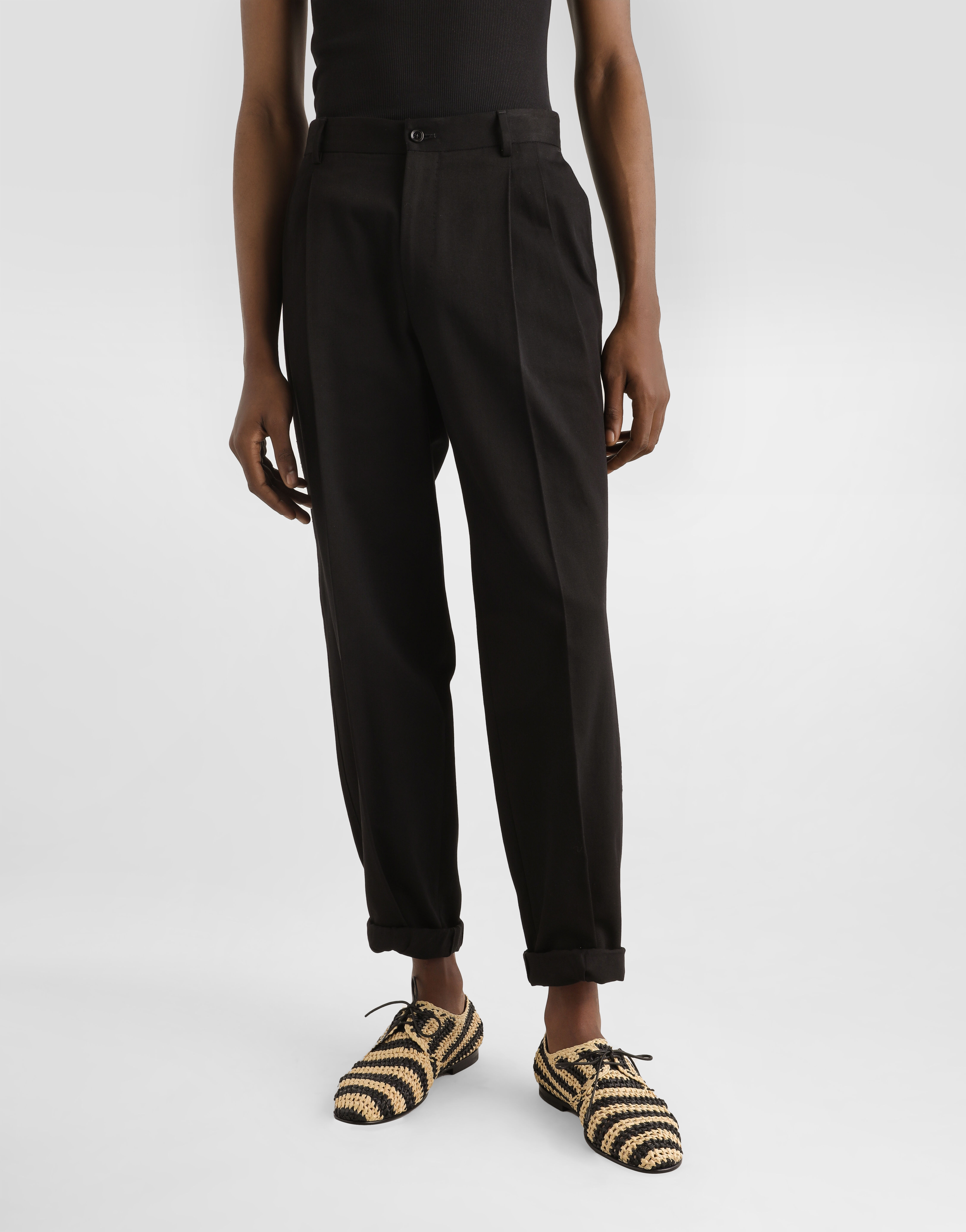 Cotton gabardine pants with double darts - 4