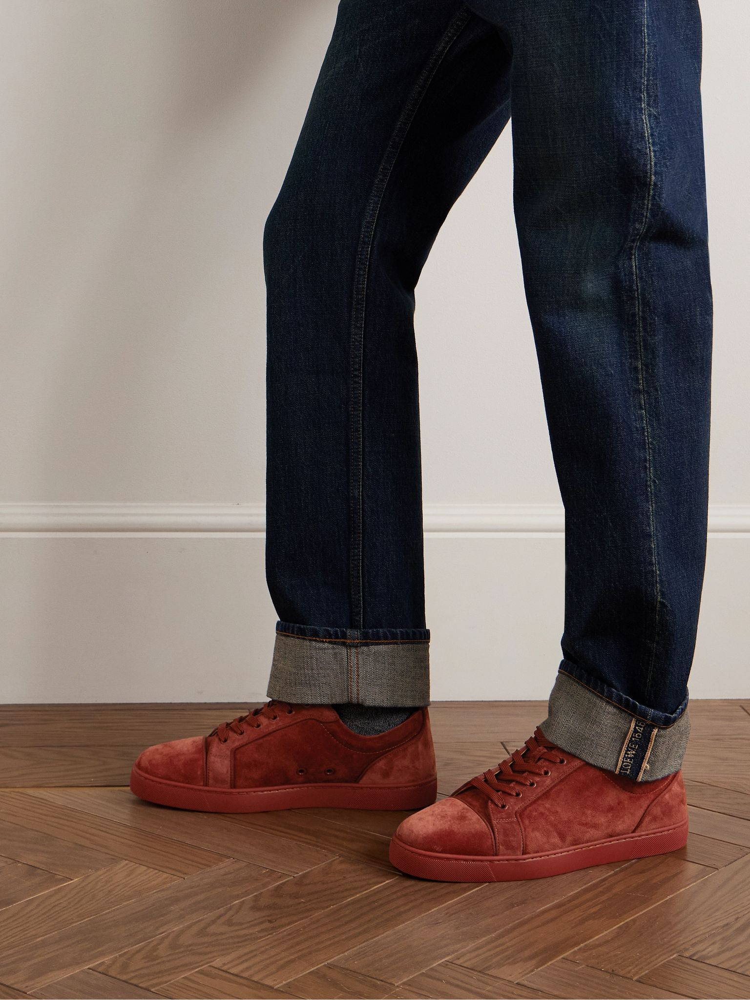 Louis Junior Grosgrain-Trimmed Suede Sneakers Red - 2