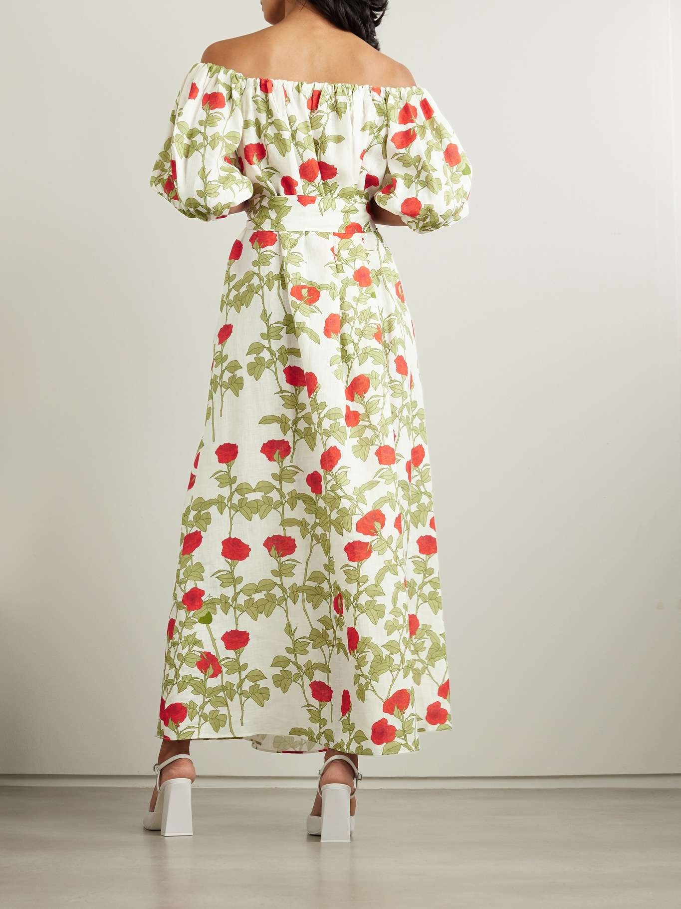 Zaza off-the-shoulder belted floral-print linen maxi dress - 3