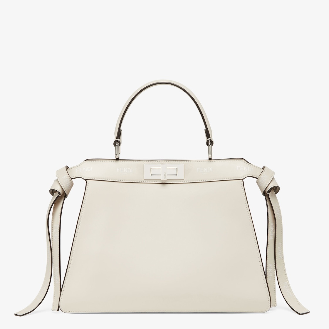Iconic medium Peekaboo ISeeU bag, made of off-white leather with long knotted side laces, printed wi - 2