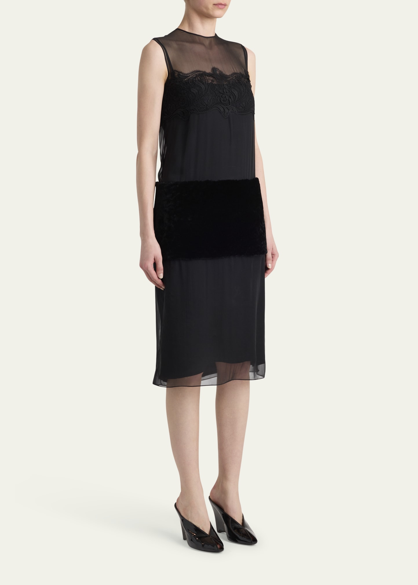 Silk Chiffon Velvet Panel Sleeveless Midi Dress - 4