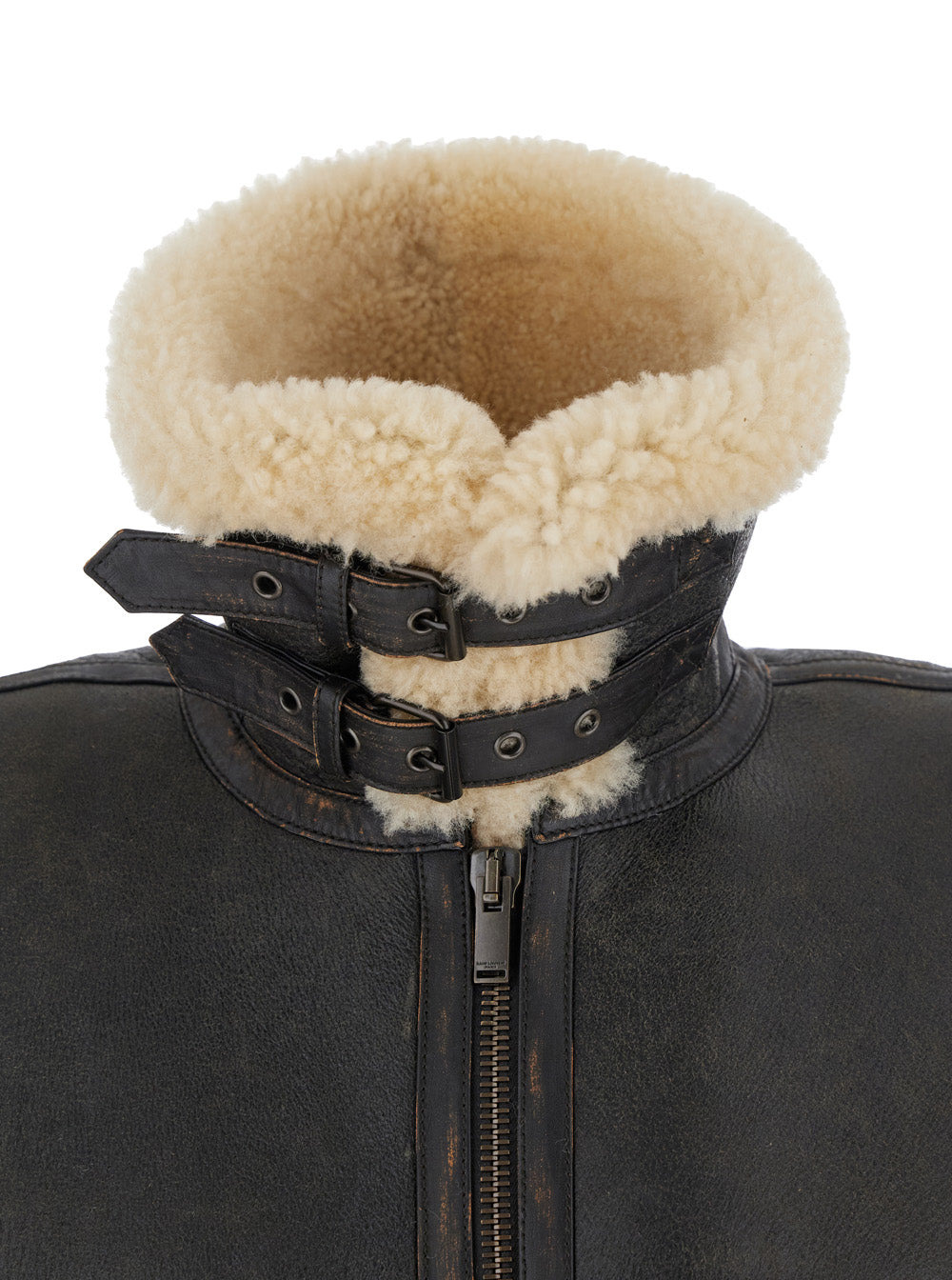 Saint Laurent Women Brown Shearling Jacket With Zip Closure In Leather Woman - 3