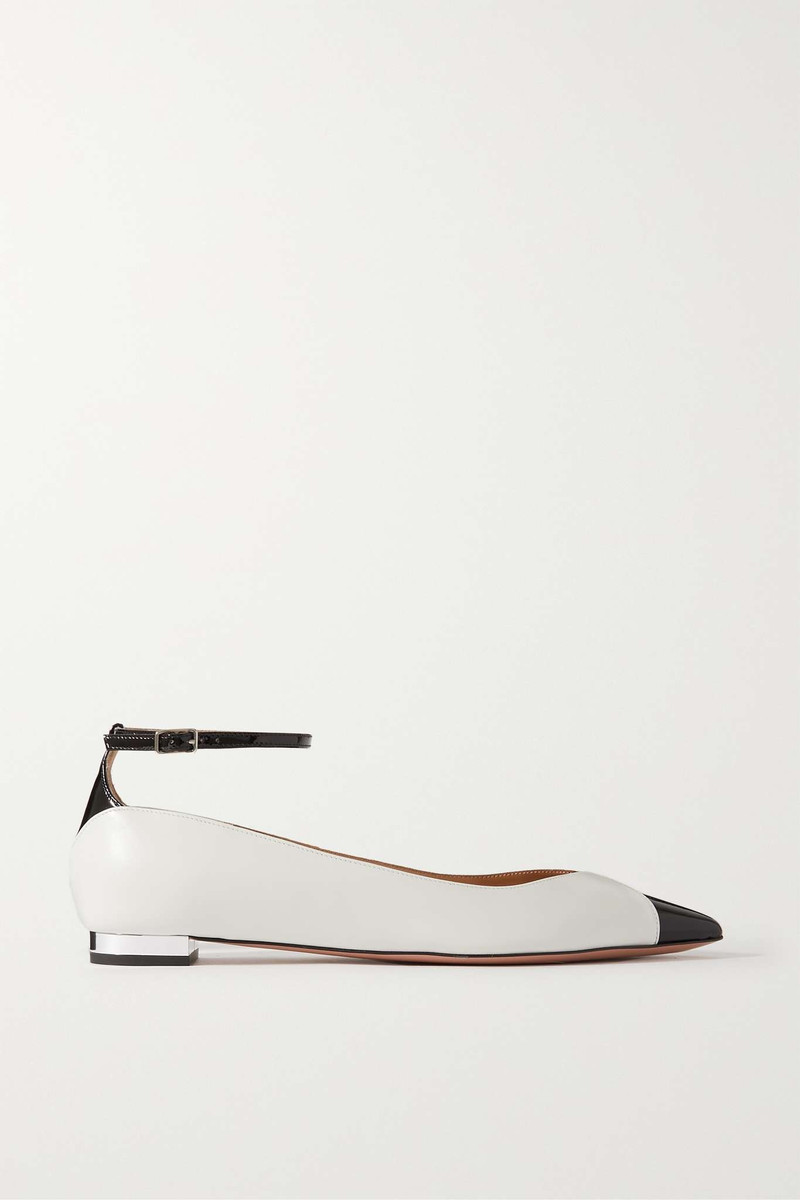 Pinot two-tone patent leather-trimmed smooth leather ballet flats 1