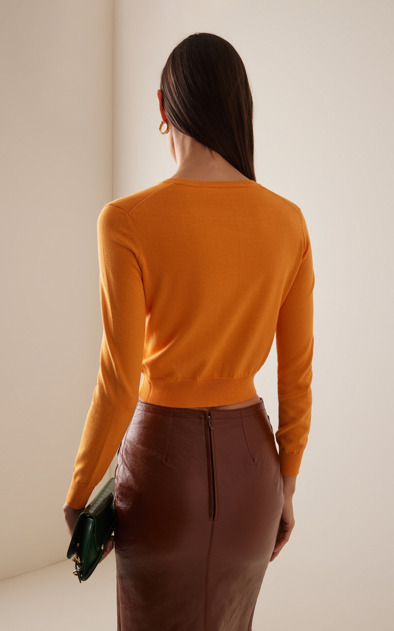 Cropped Silk-Cotton Cardigan orange - 4