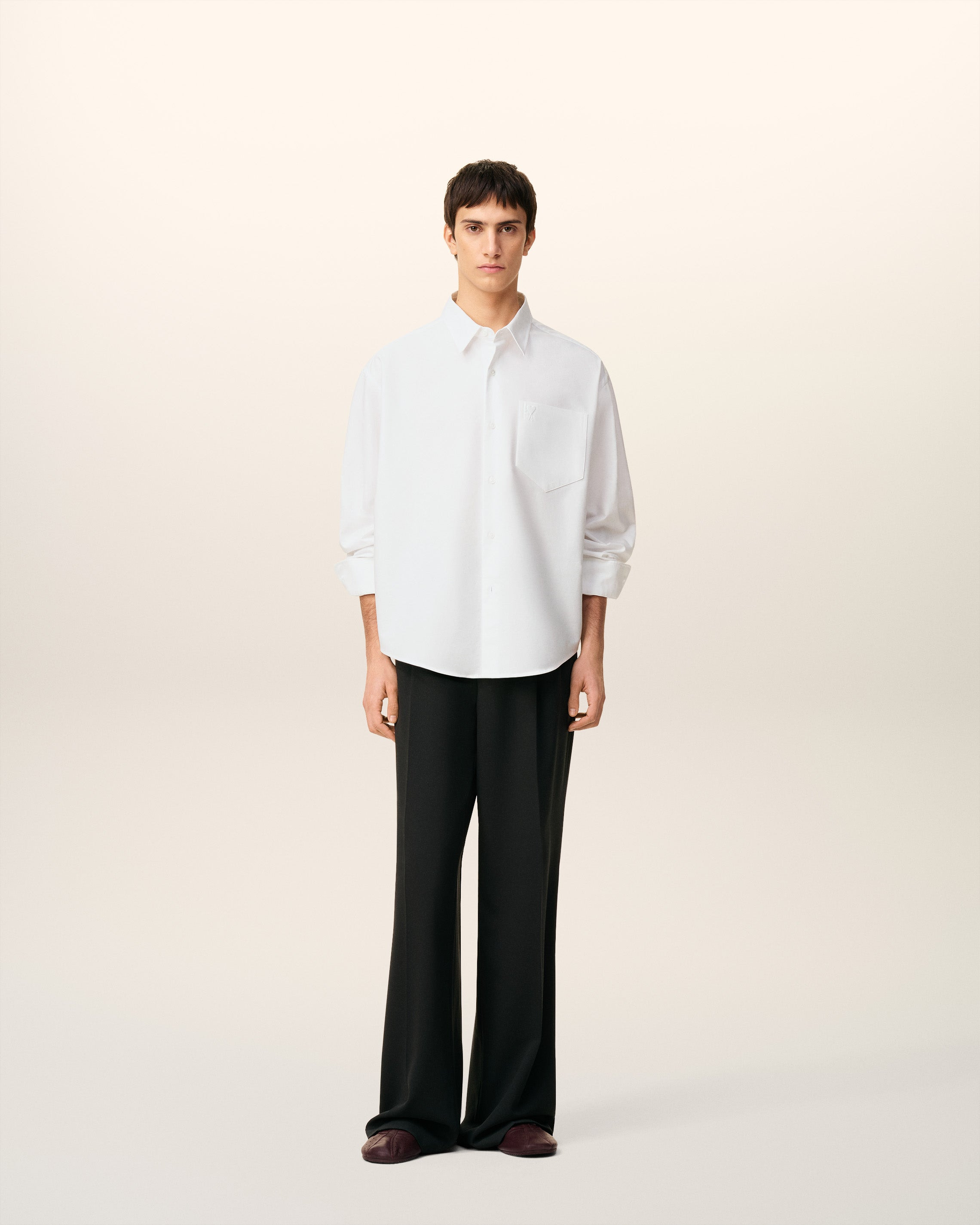 WHITE COTTON AMI DE COEUR BOXY SHIRT - 2