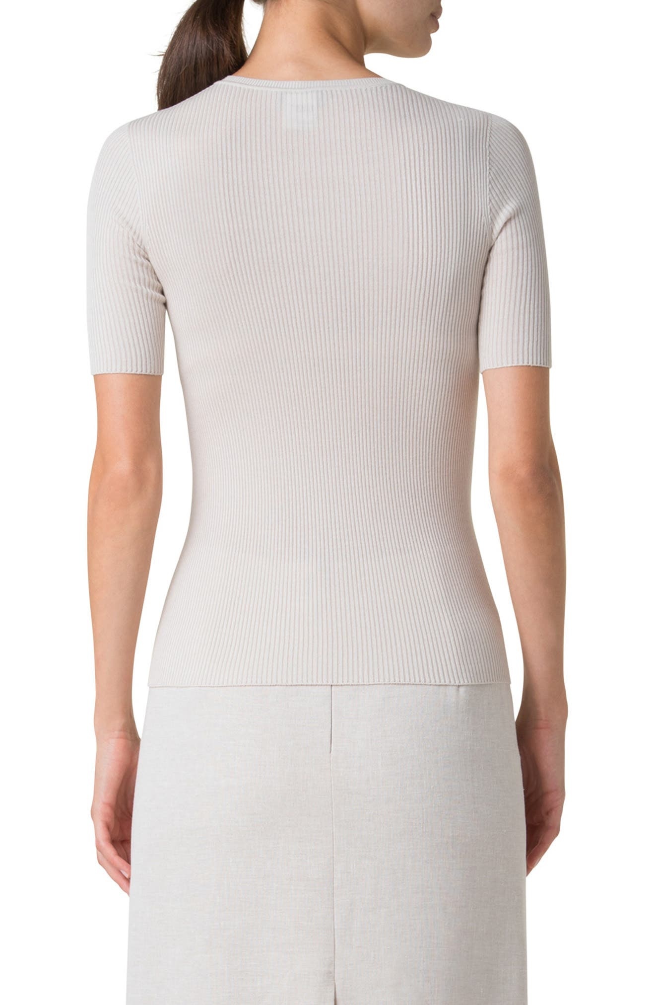 Akris Short Sleeve Silk & Cotton Rib Sweater in Greige at Nordstrom - 2