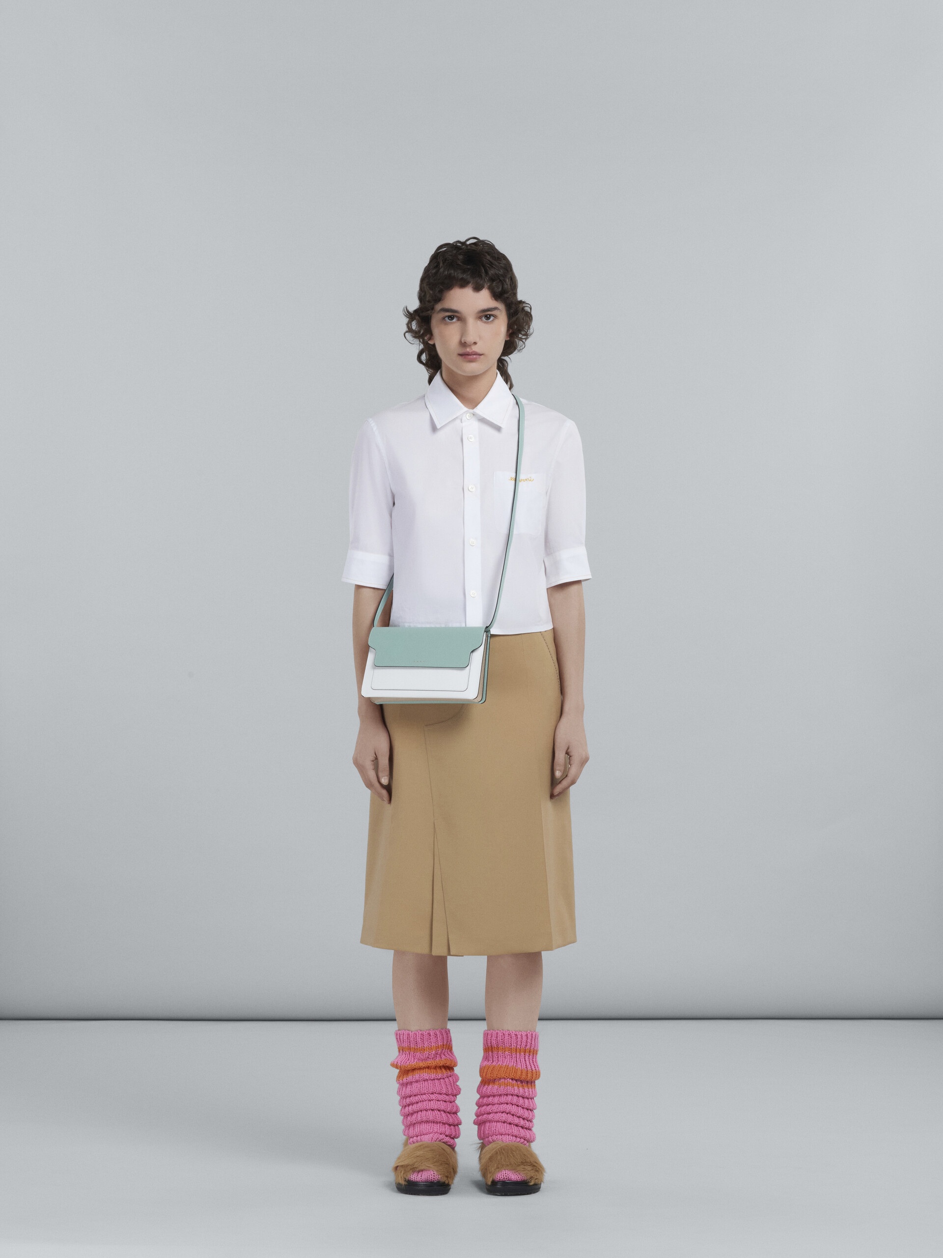 TRUNK CLUTCH IN LIGHT GREEN WHITE AND BROWN SAFFIANO LEATHER - 2