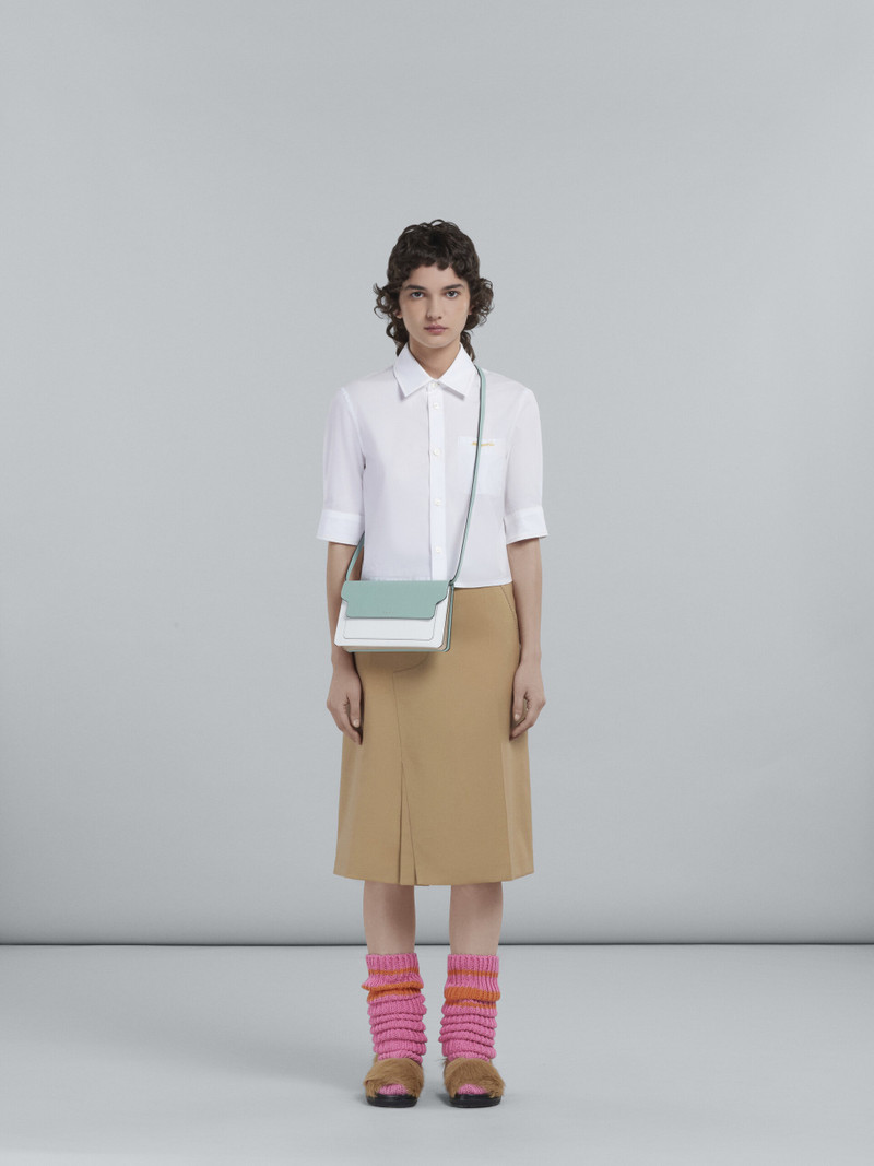 Marni TRUNK CLUTCH IN LIGHT GREEN WHITE AND BROWN SAFFIANO LEATHER outlook