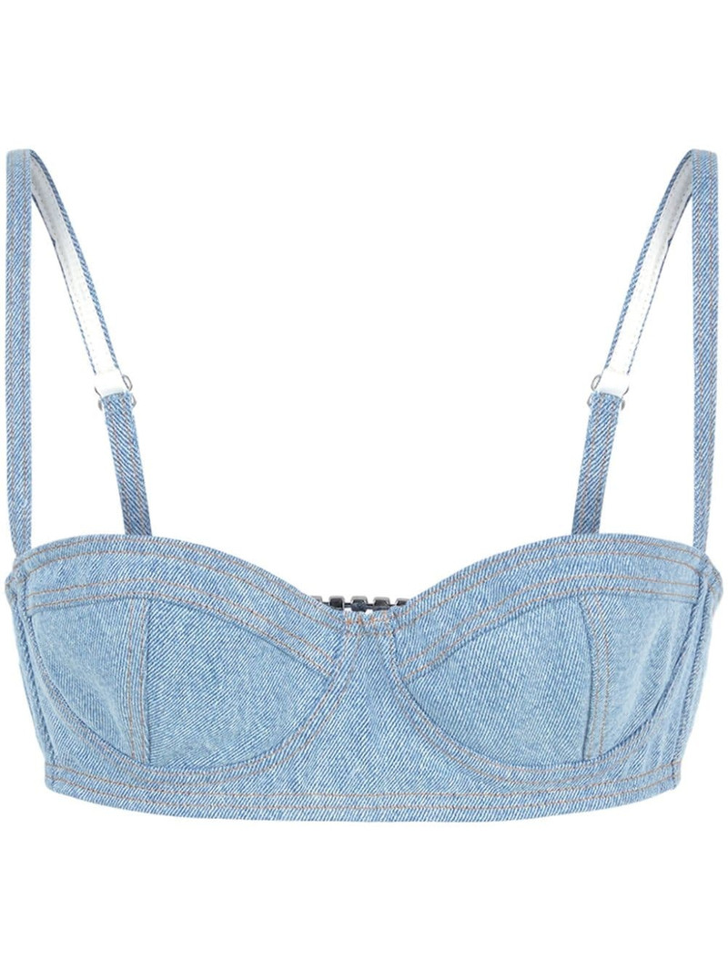 logo-embellished denim bustier top 1