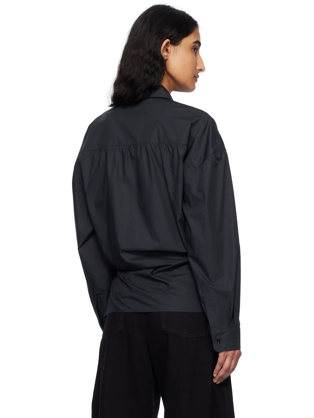 Black Straight Collar Twisted Shirt - 3
