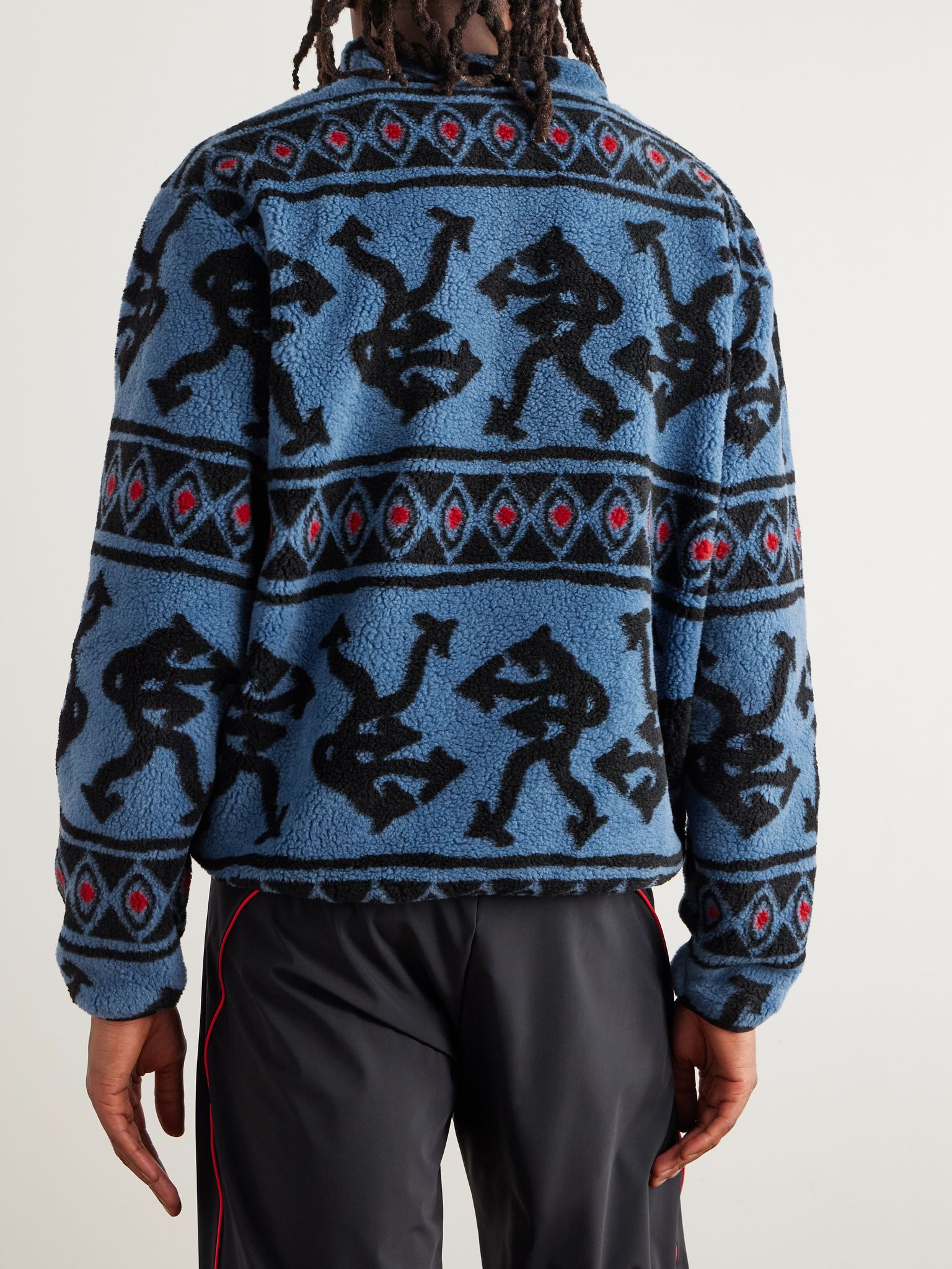 Printed Fleece Half-Zip Sweatshirt Blue - 3