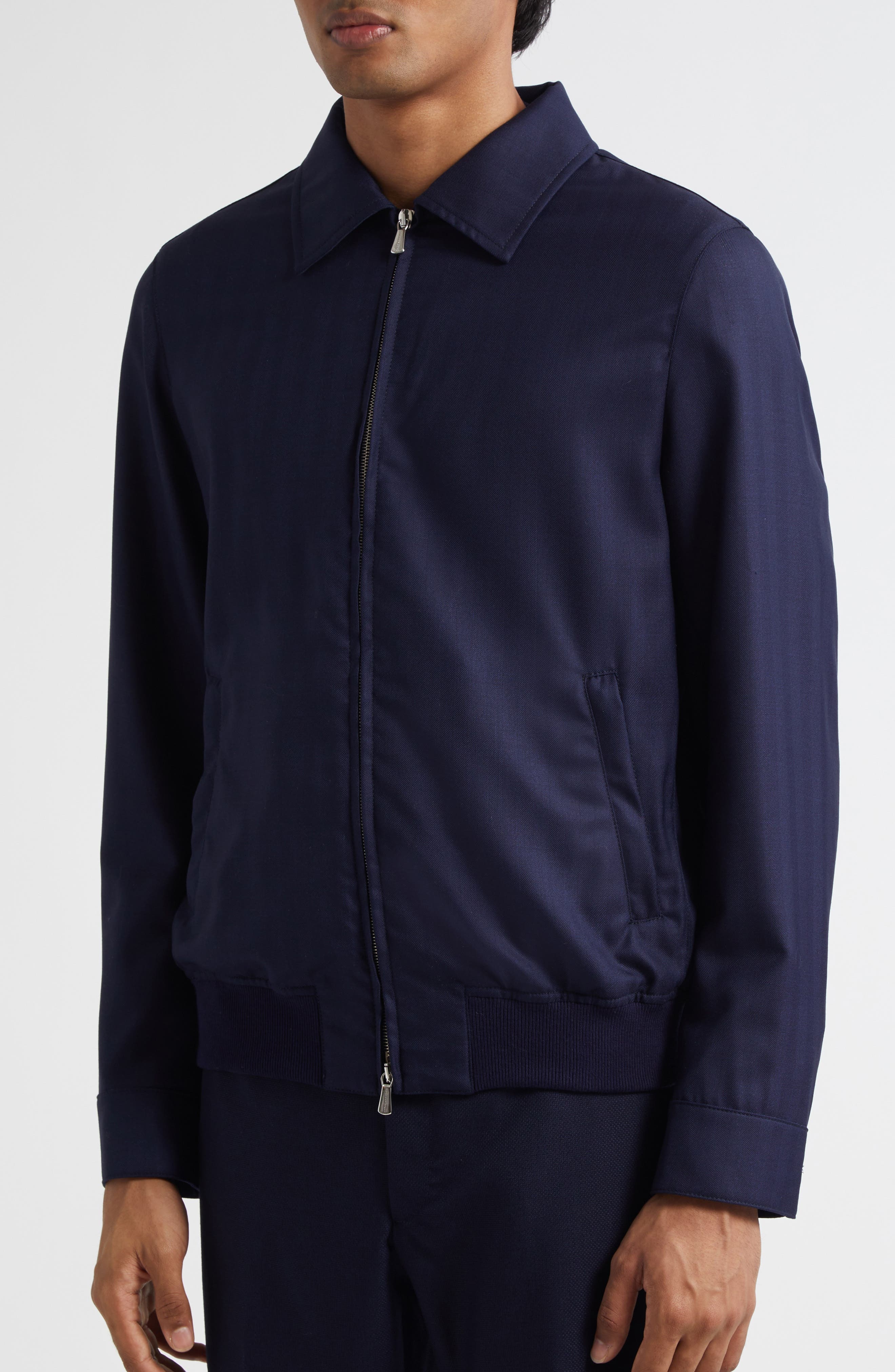 Thom Sweeney Spread Collar Wool Twill Bomber Jacket in Navy at Nordstrom - 5