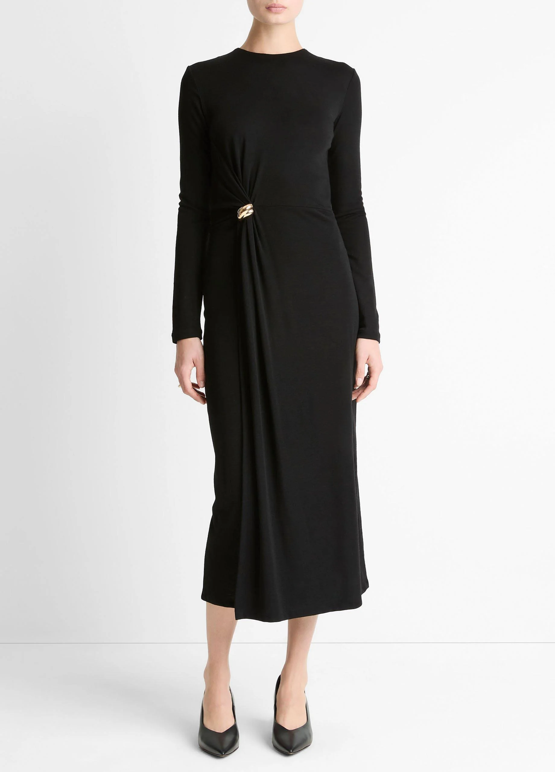 Cinched-Waist Wool-Blend Long-Sleeve Dress - 1