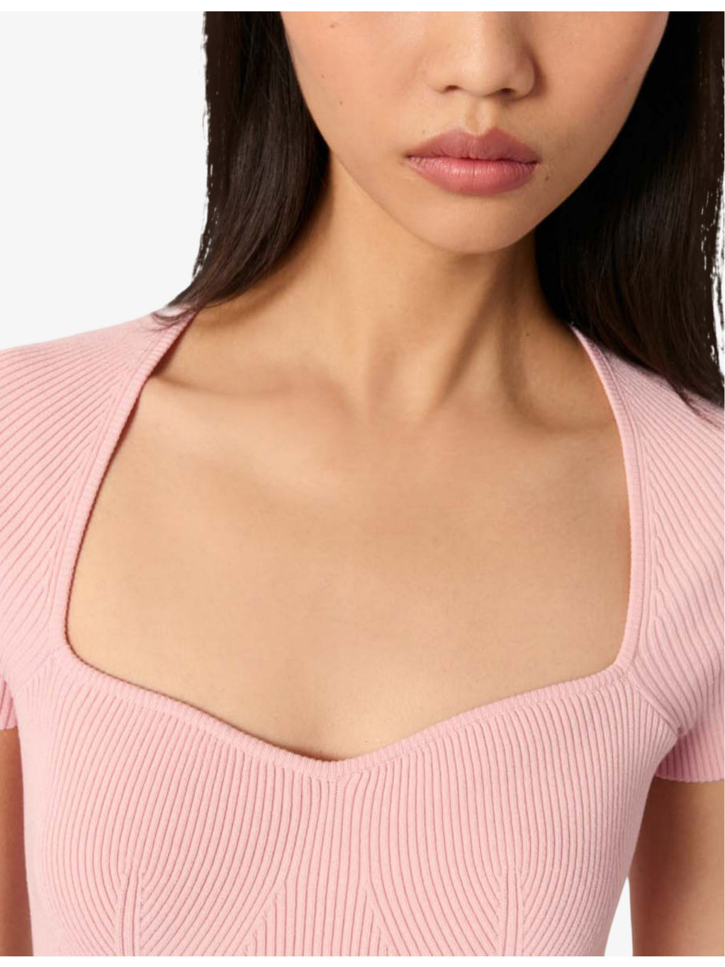 Sweetheart-neck short-sleeve stretch-knit jumper - 5