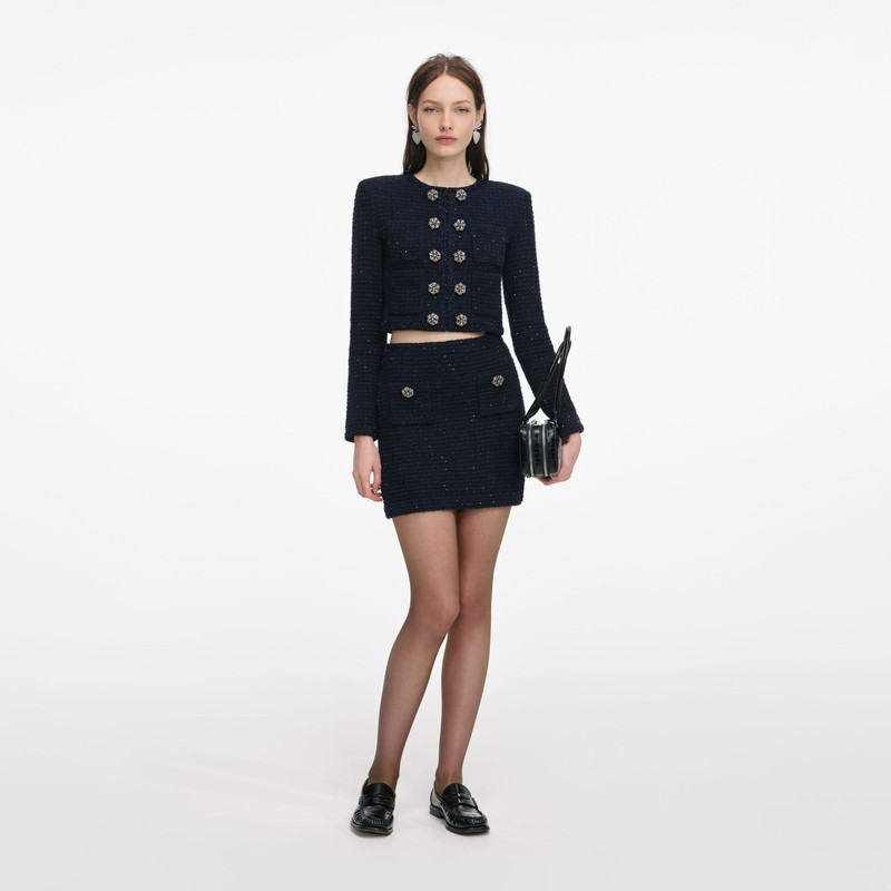 Navy Textured Knit Mini Skirt 1
