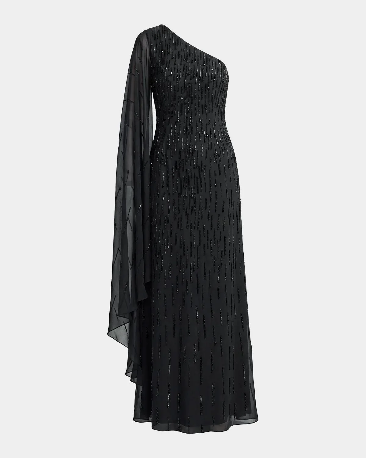 Beaded Mesh One-Sleeve Column Gown - 1