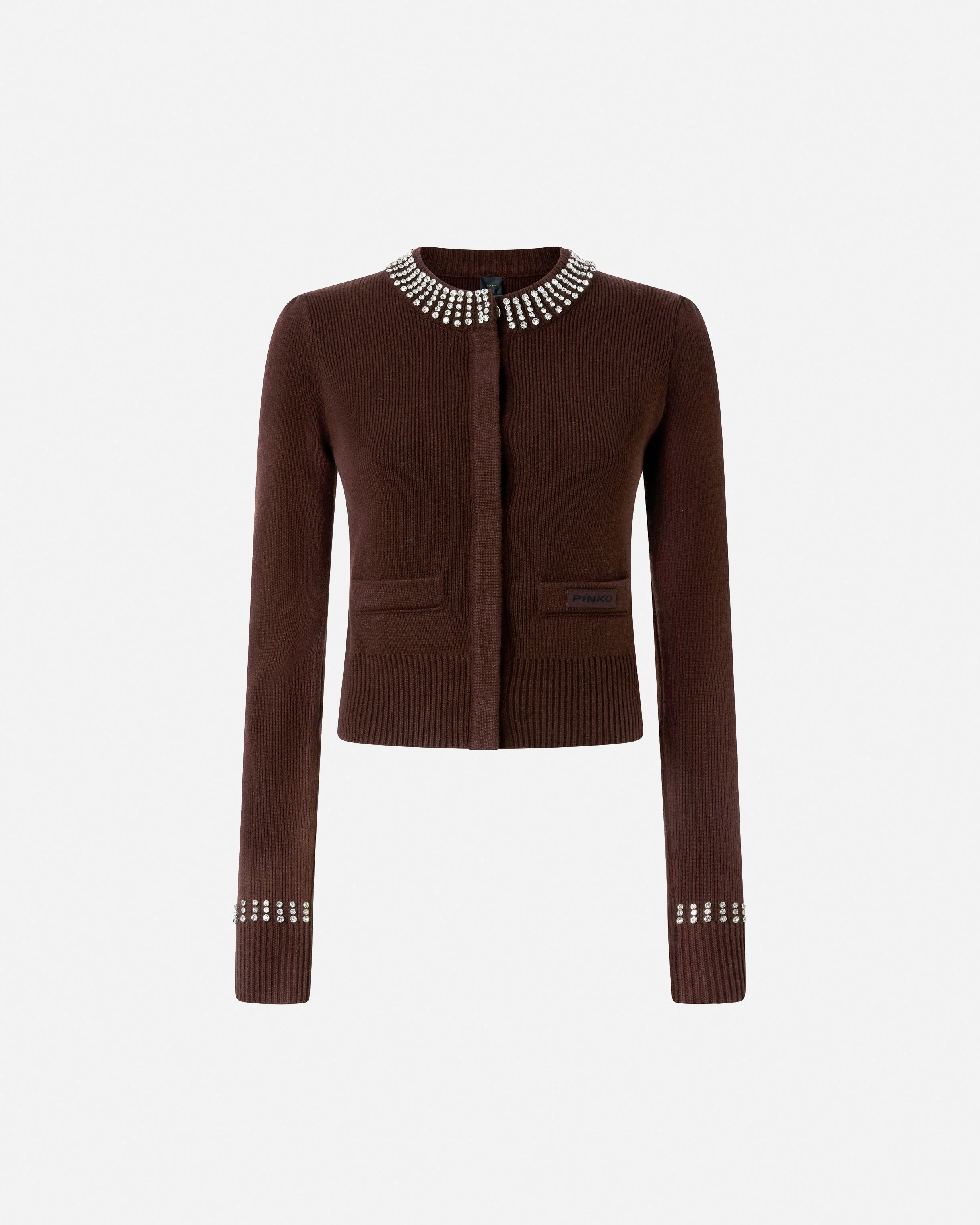 ROUND-NECK CARDIGAN WITH RHINESTONES - 1