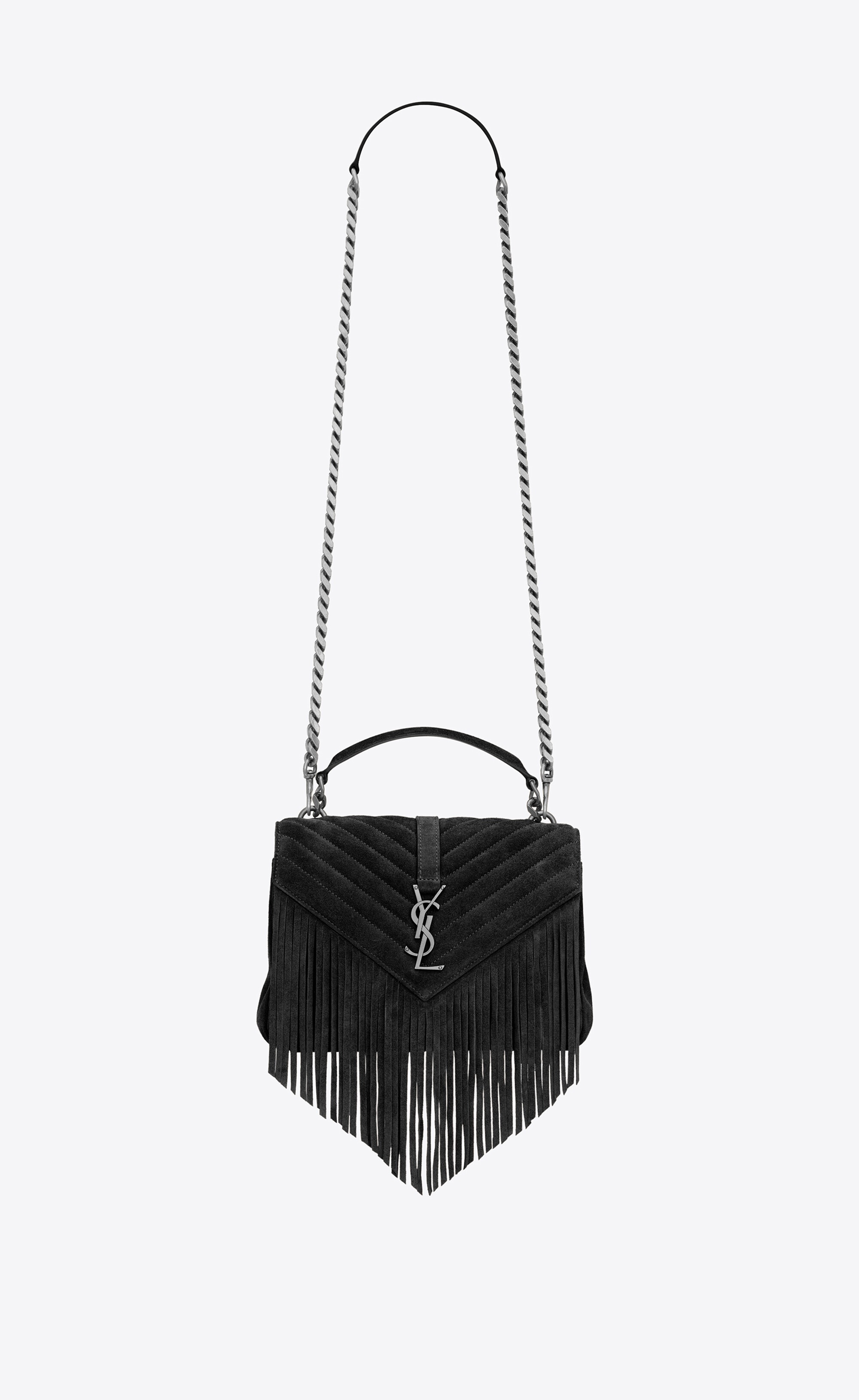 college medium chain bag in light suede with fringes - 1