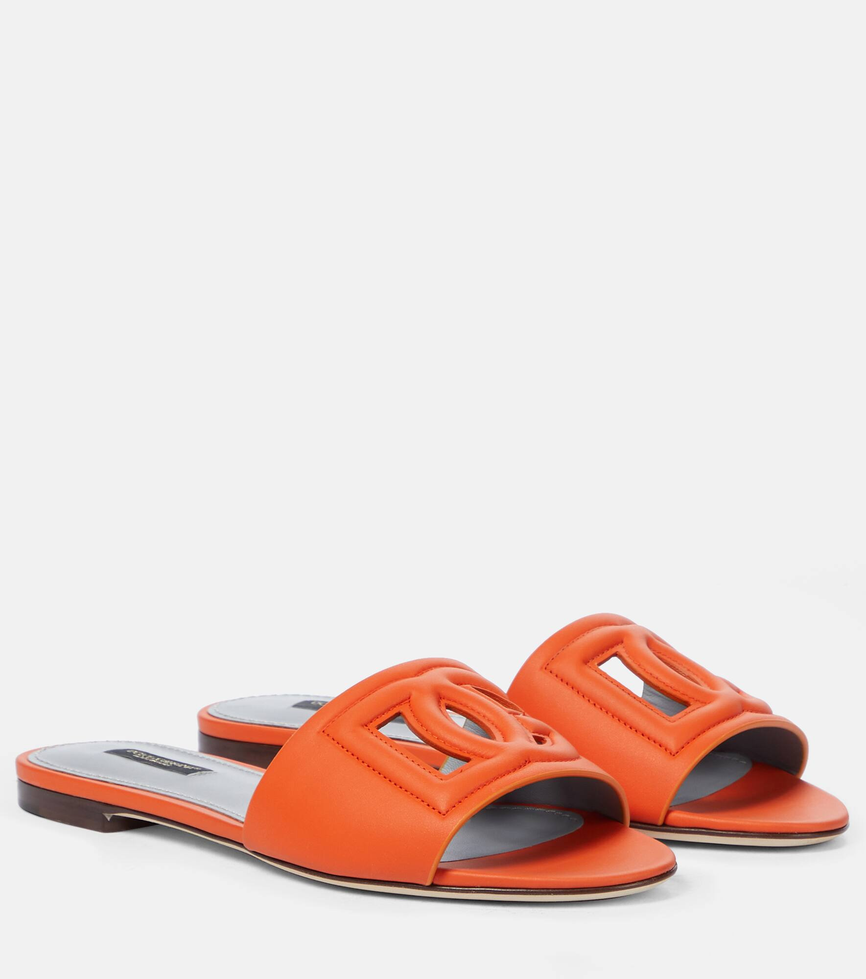 Logo cutout leather slides - 1