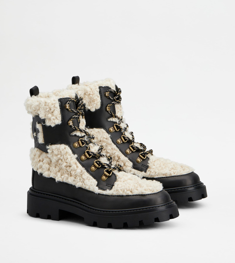 KATE ANKLE BOOTS IN BOUCLÉ FABRIC AND LEATHER - BLACK, OFF WHITE 3