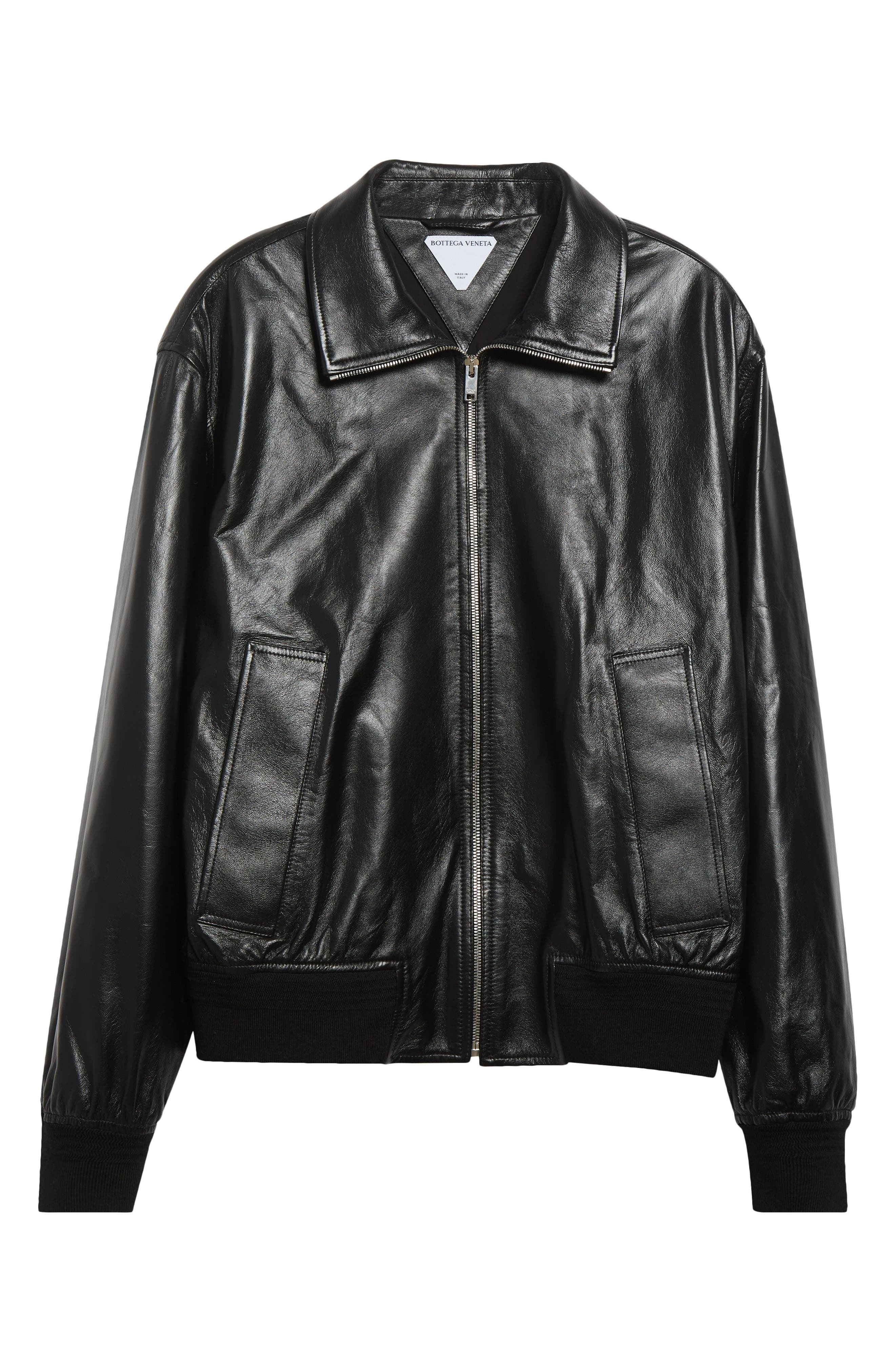 Bottega Veneta Lambskin Leather Blouson Jacket in 1000 Black at Nordstrom - 7
