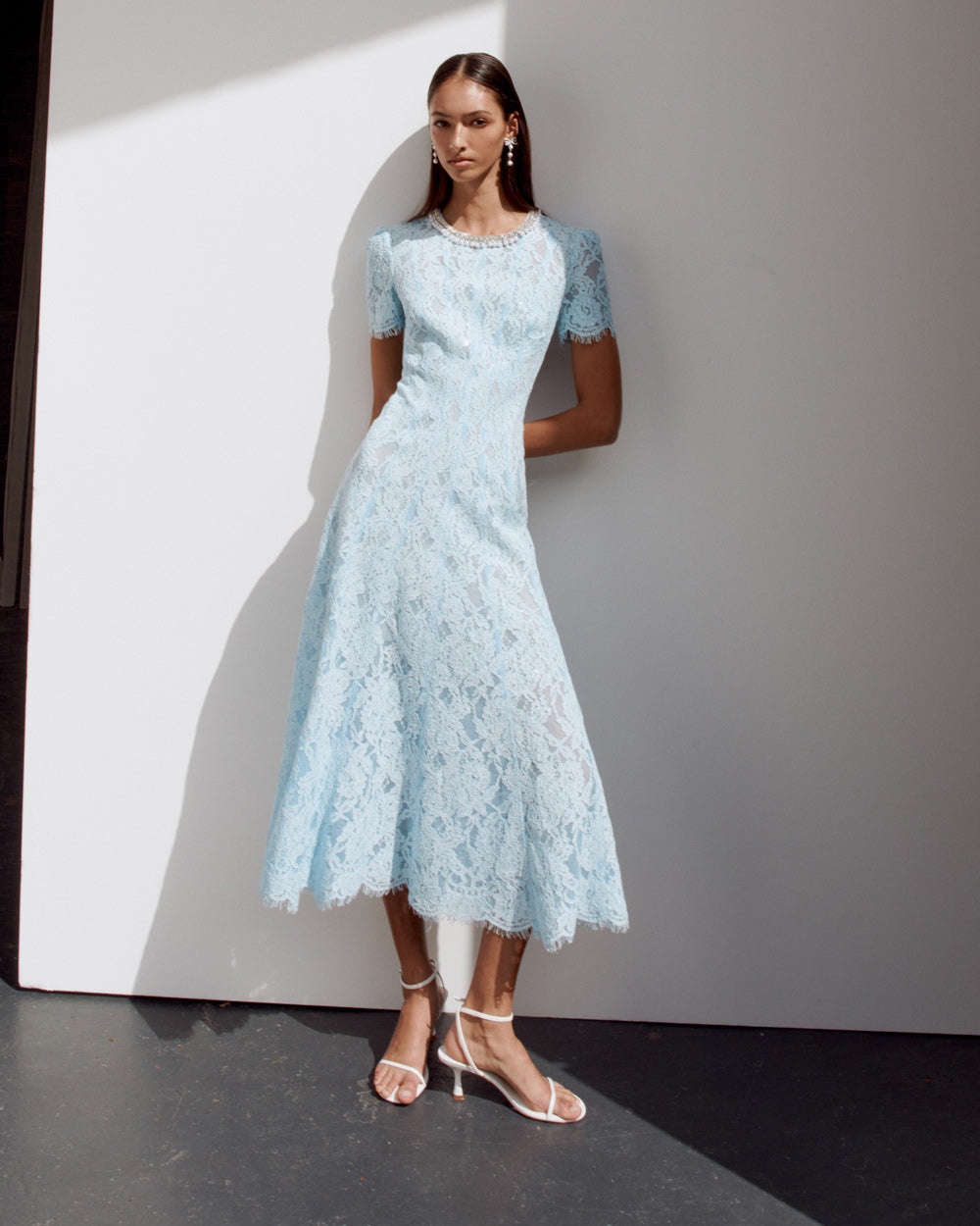 Blue Lace Embellished Midi Dress - 5