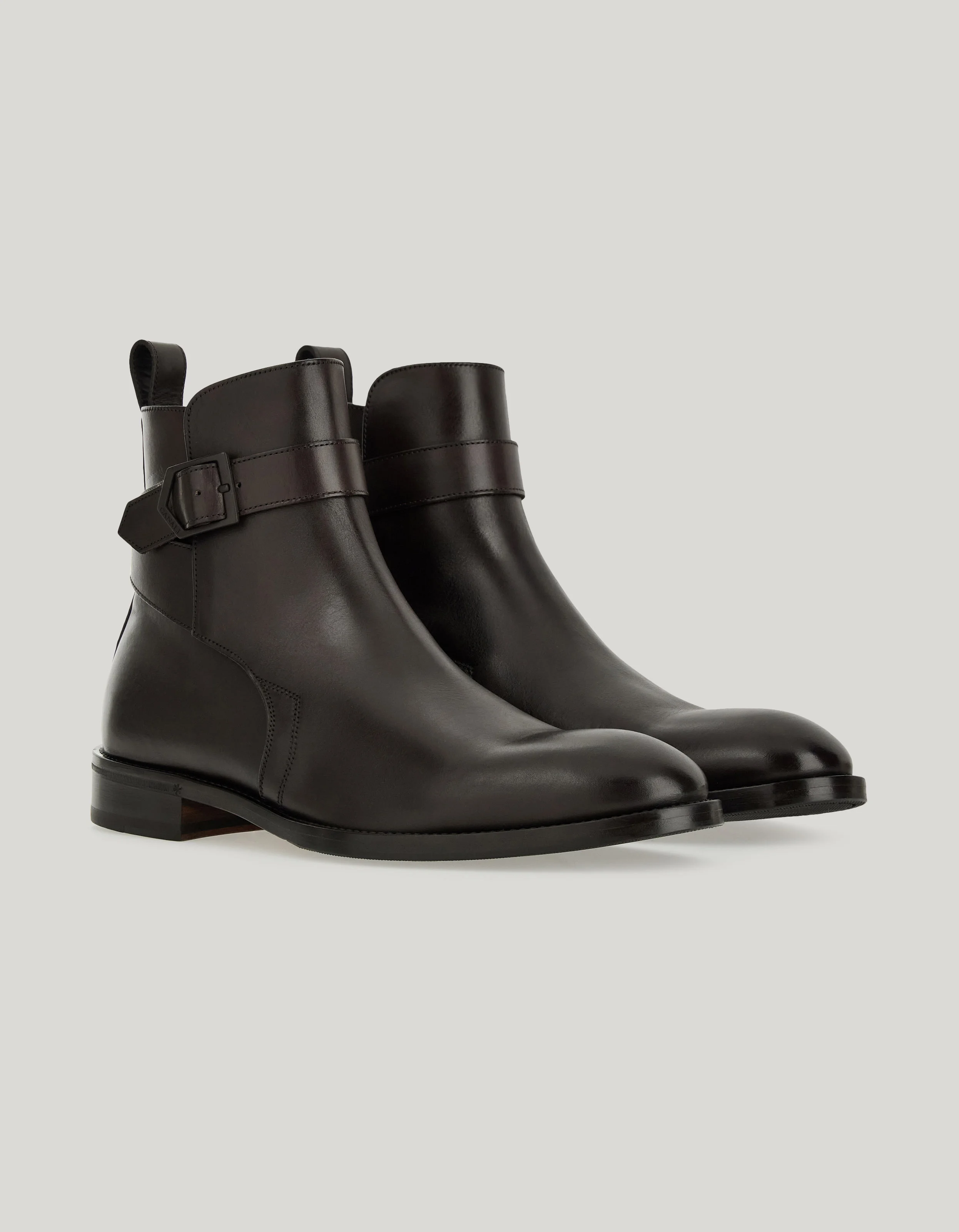 DARK BROWN SMOOTH CALFSKIN ANKLE BOOT WITH ICONIC CANALI BUCKLE - 1