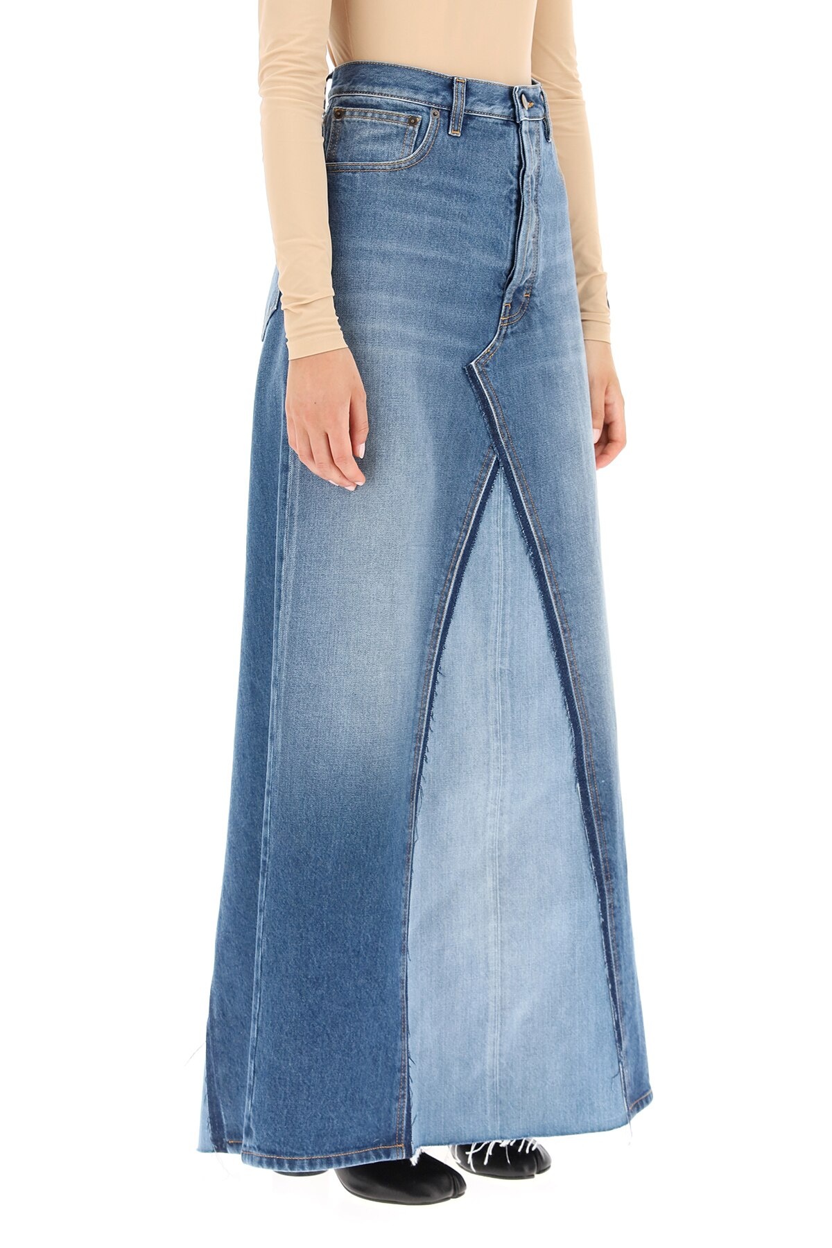 TWO-TONE DENIM LONG SKIRT - 3