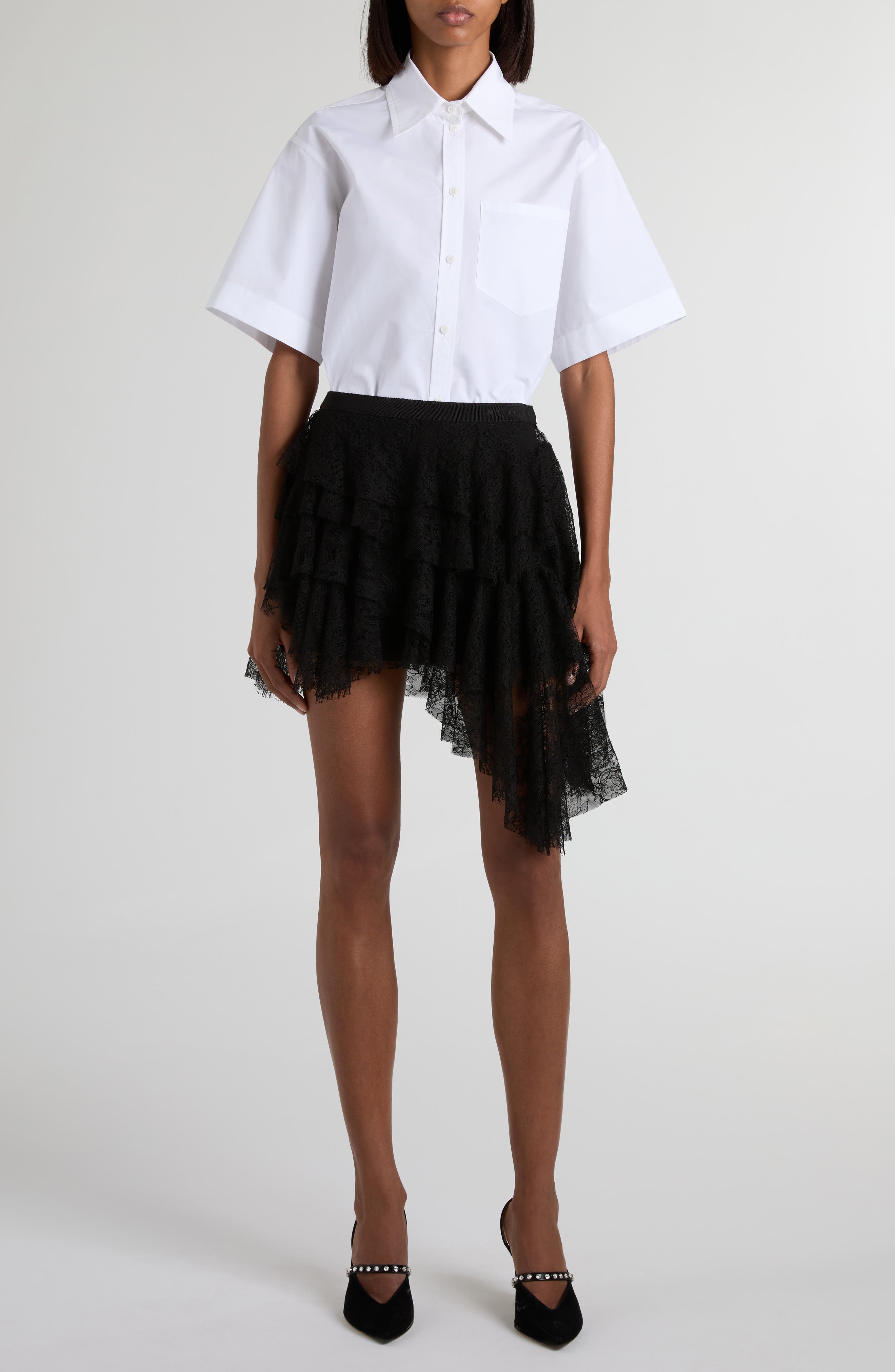 McQueen Tiered Cobweb Lace Miniskirt in Black at Nordstrom - 6