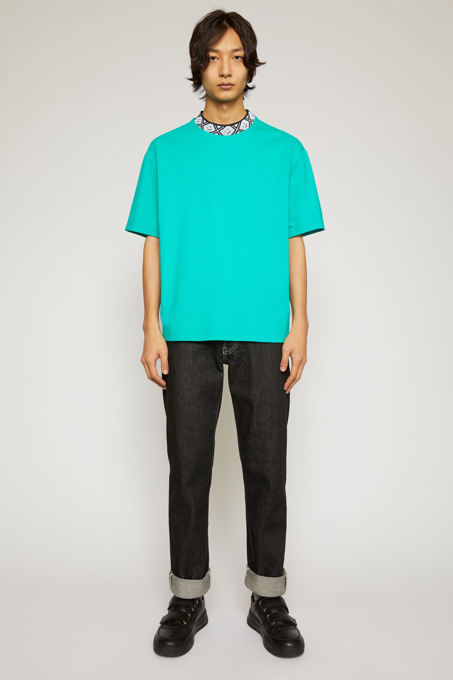 Face motif mock neck t-shirt jade green - 2