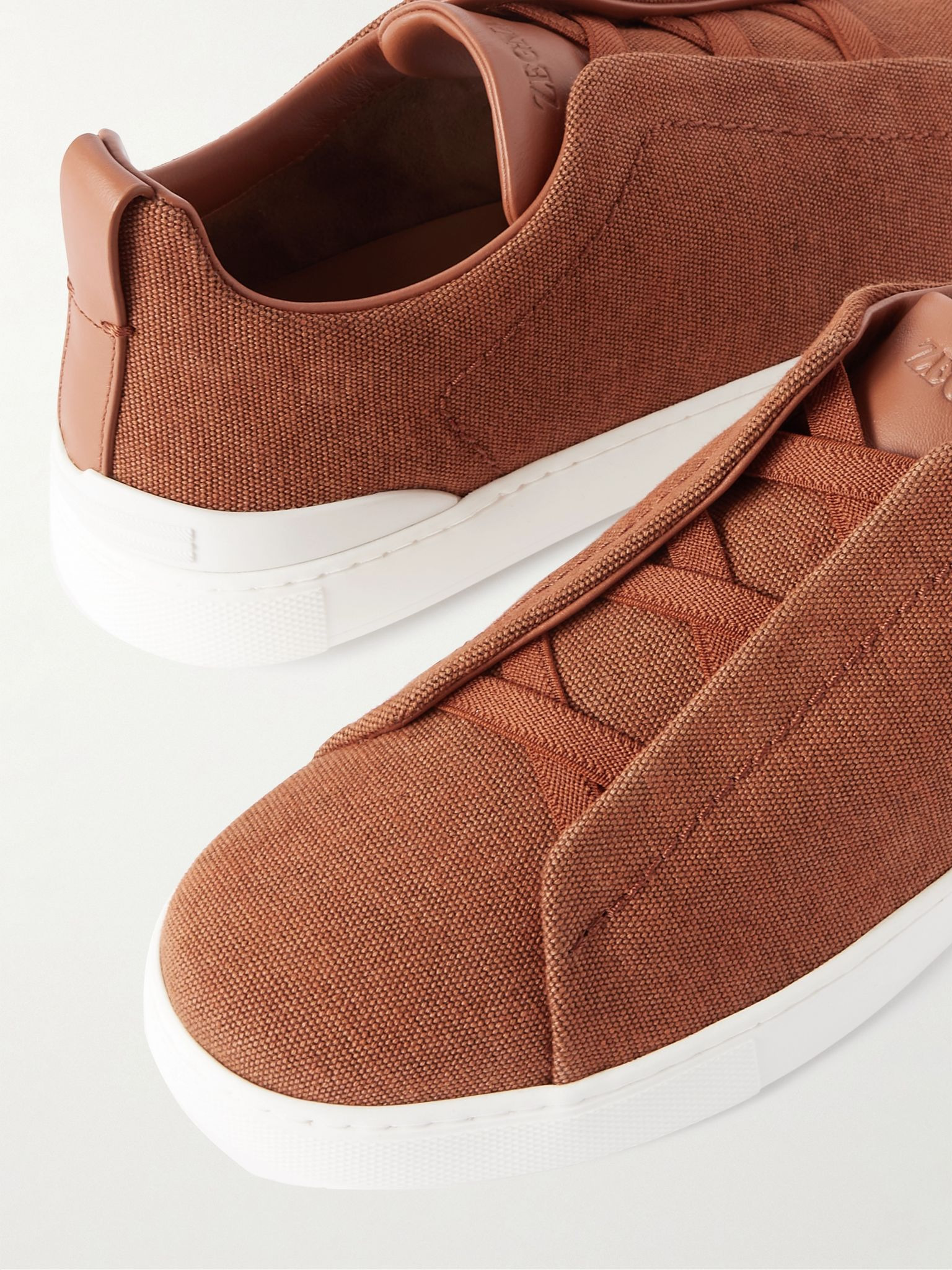 Triple Stitch™ Leather-Trimmed Canvas Slip-On Sneakers Orange - 6
