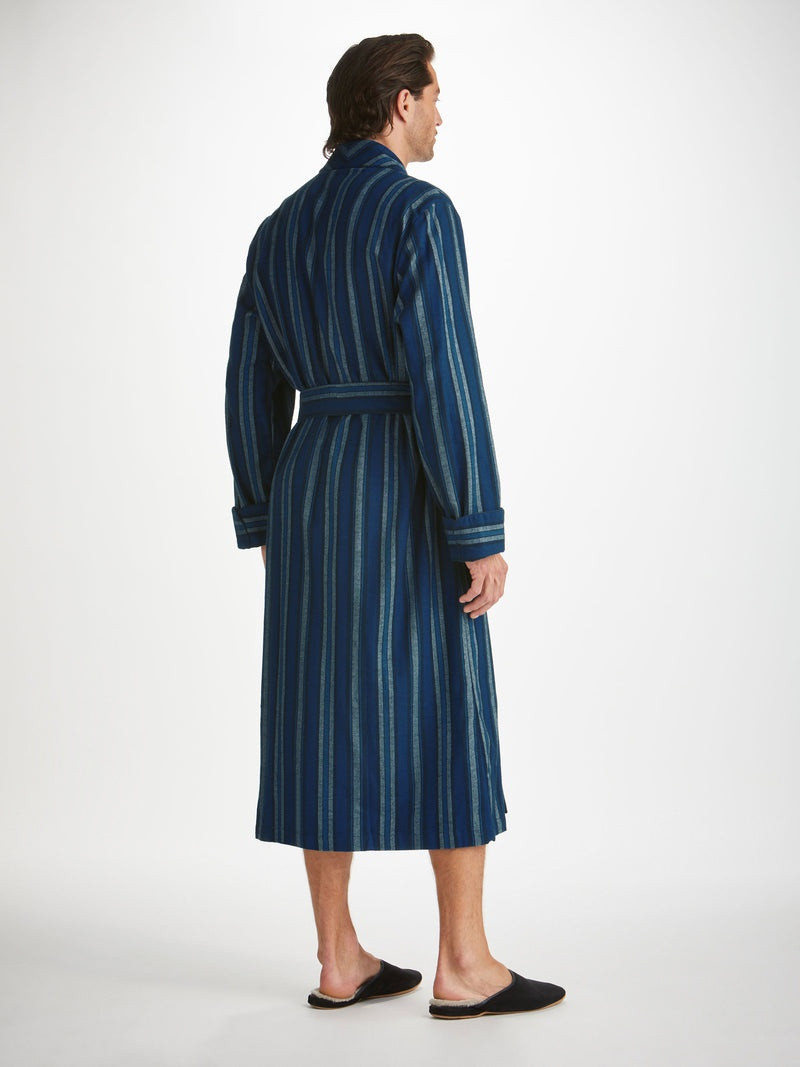 Men's Dressing Gown Kelburn 38 Brushed Cotton Blue 4