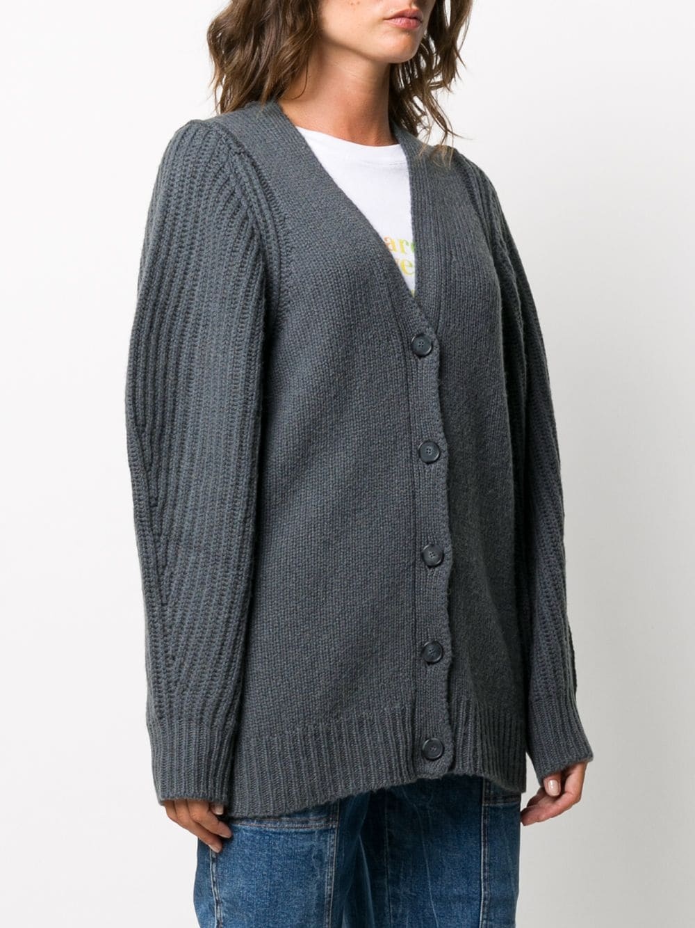 puff-sleeve ribbed cardigan - 3