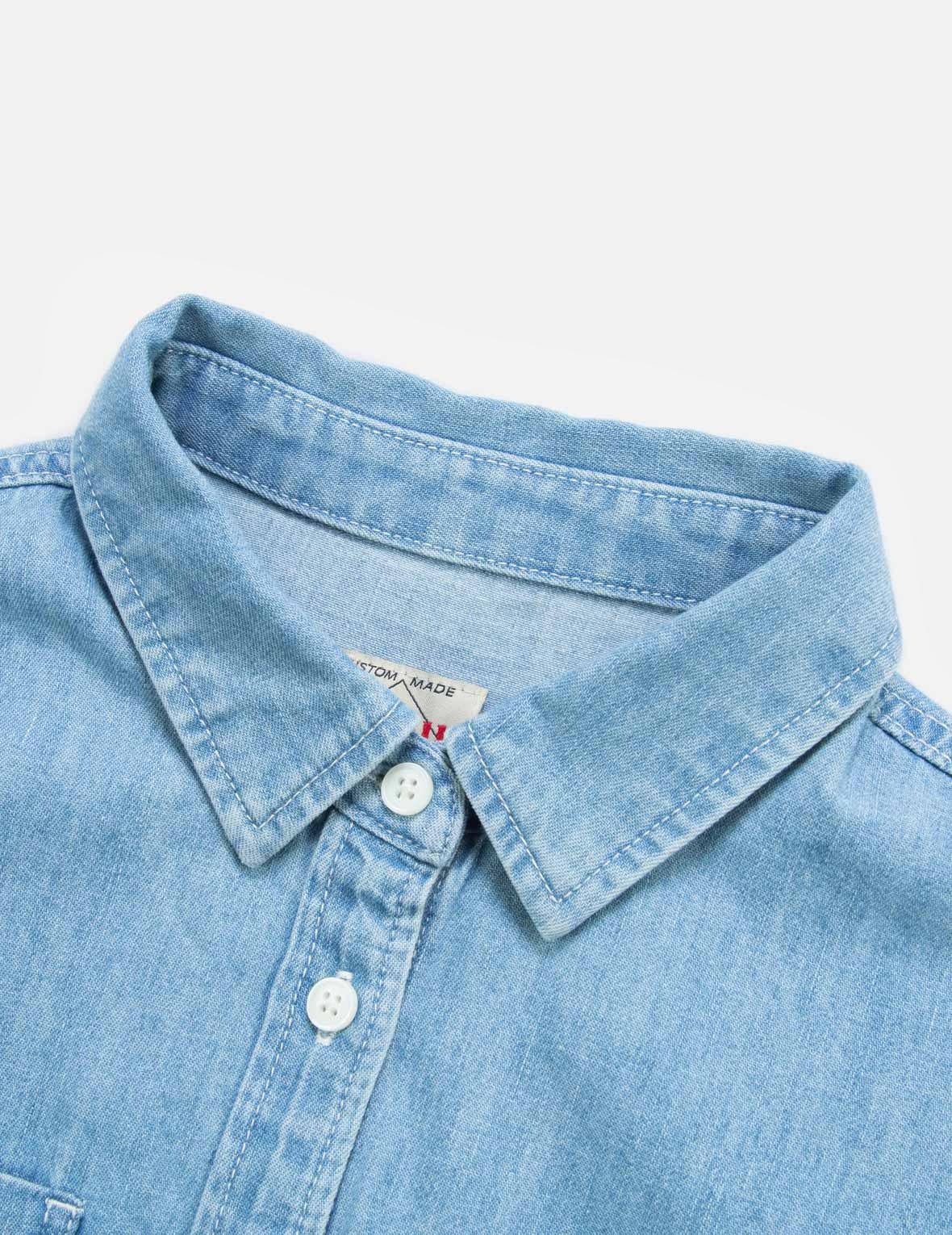 FORTUNE CAT WITH DARUMA PRINT DENIM SHIRT - 7