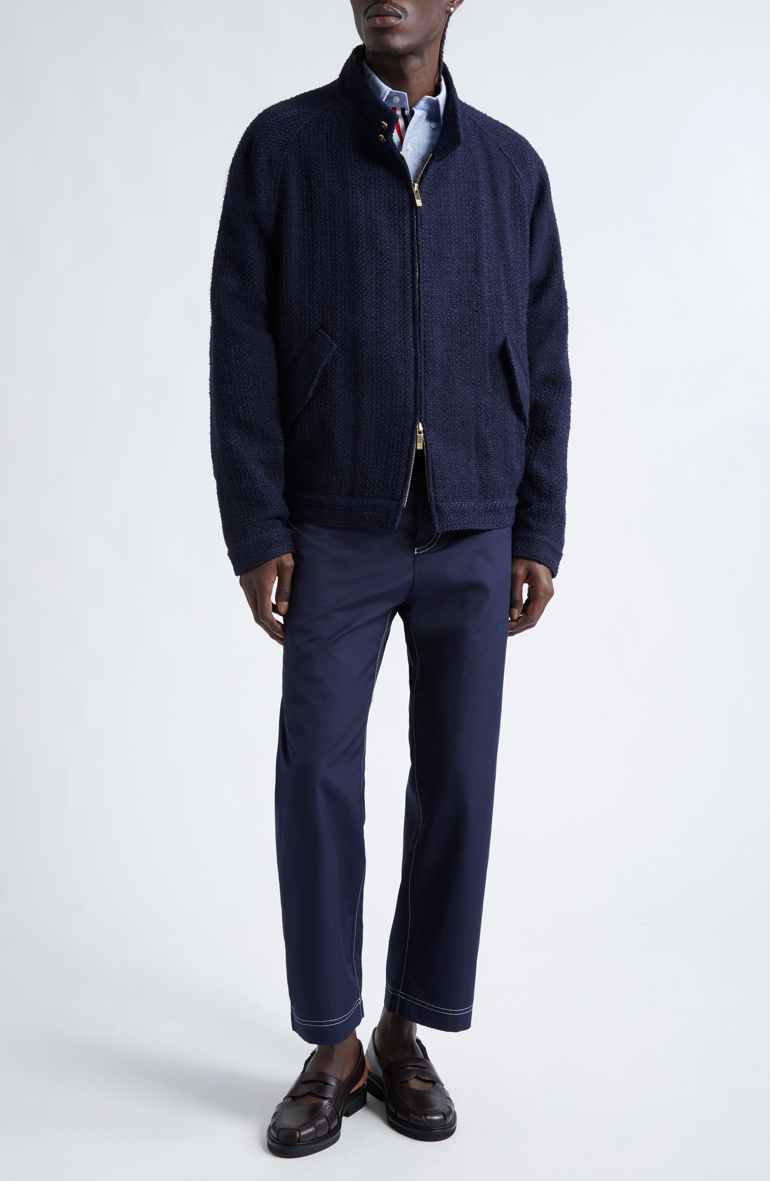 Thom Browne Raglan Sleeve Tweed Jacket in Navy at Nordstrom - 2