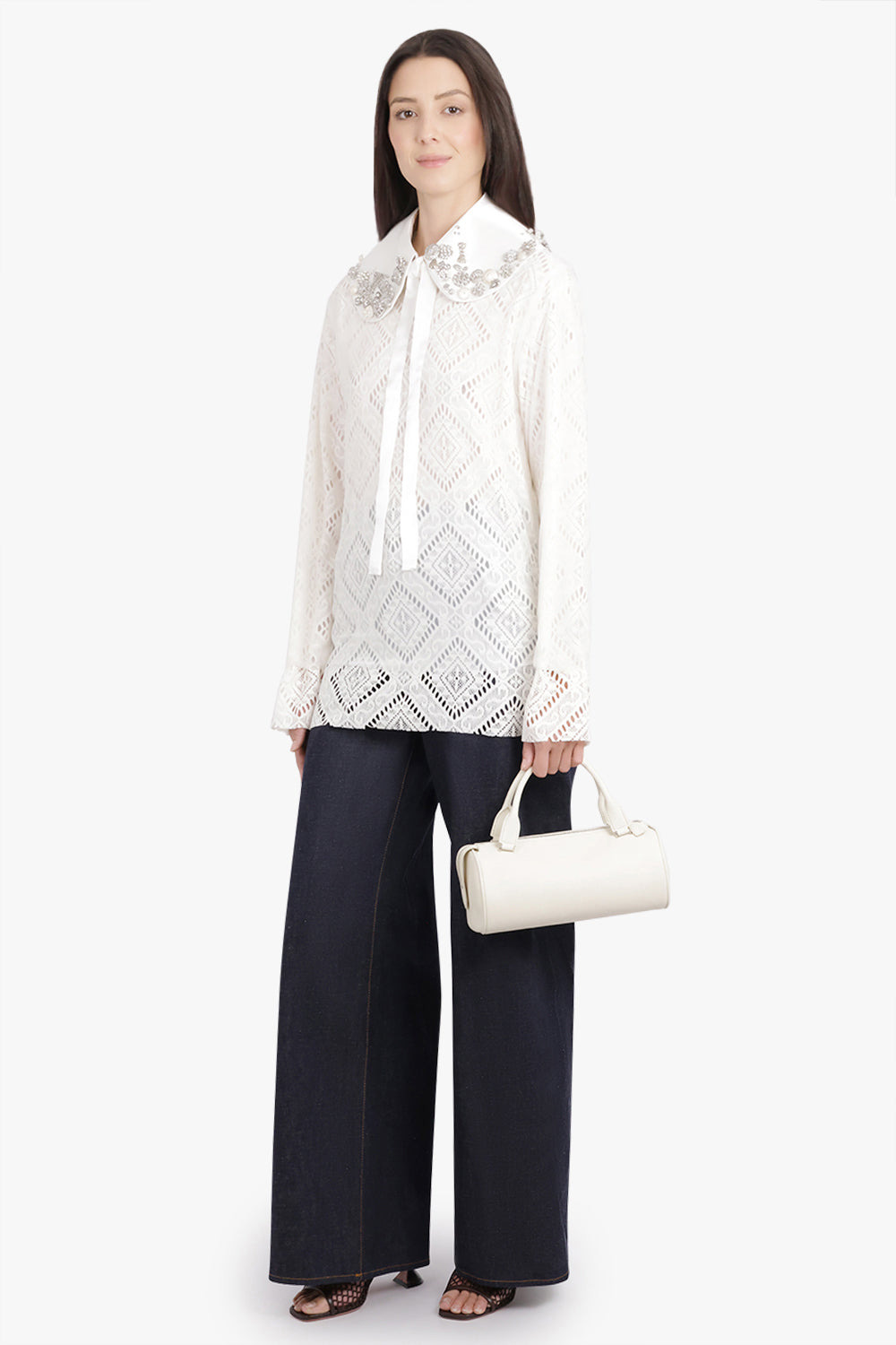 LAYERED L/S SHEER X LACE TOP | OFF WHITE - 2