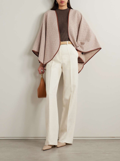 Valentino Toile Iconographe leather-trimmed jacquard-knit wool wrap outlook
