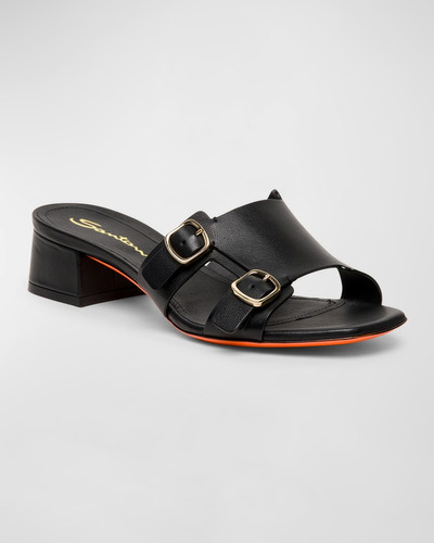 Santoni Calyps Leather Double Monk Mule Sandals outlook