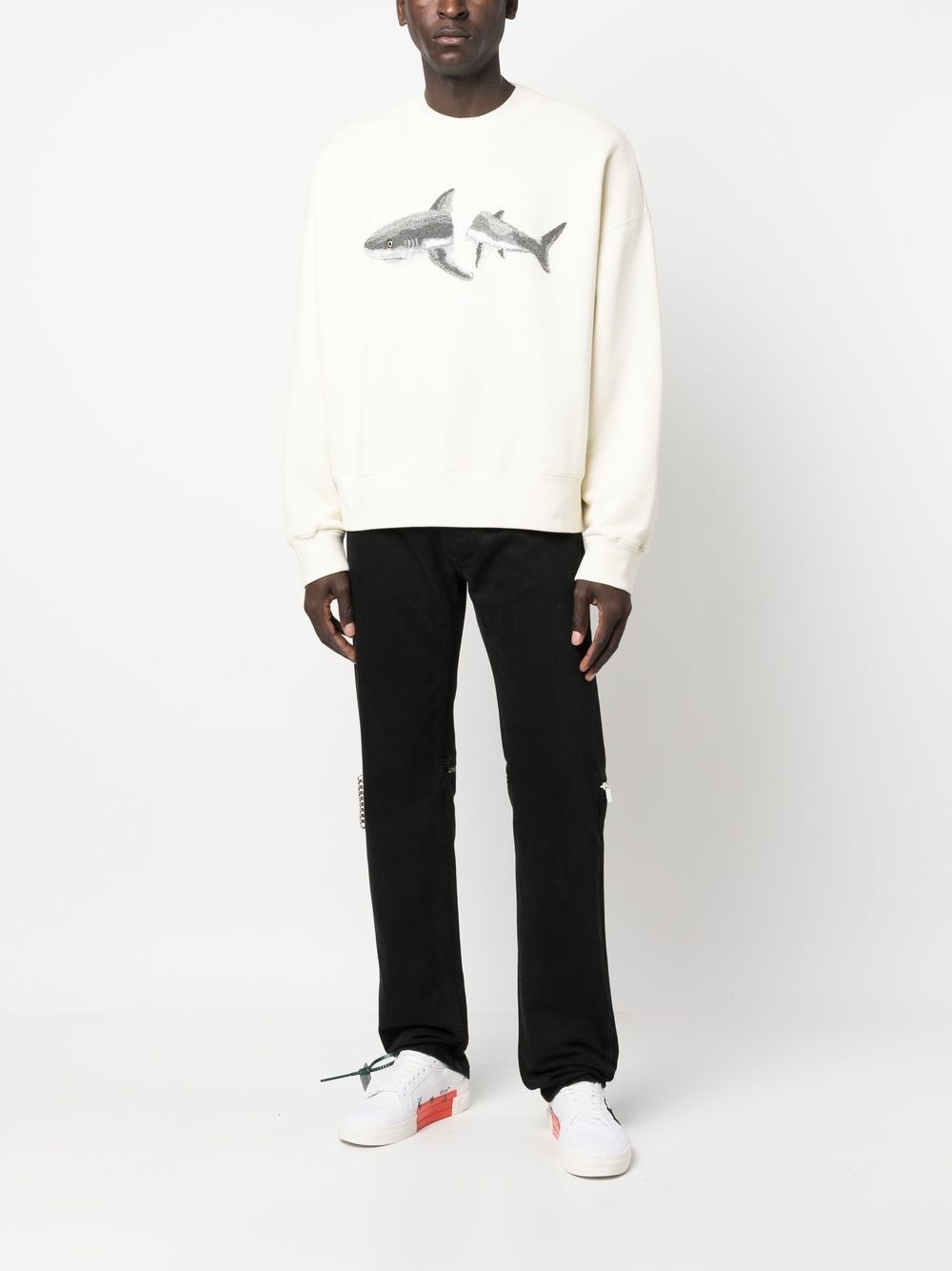 Shark-print crew-neck sweatshirt - 2