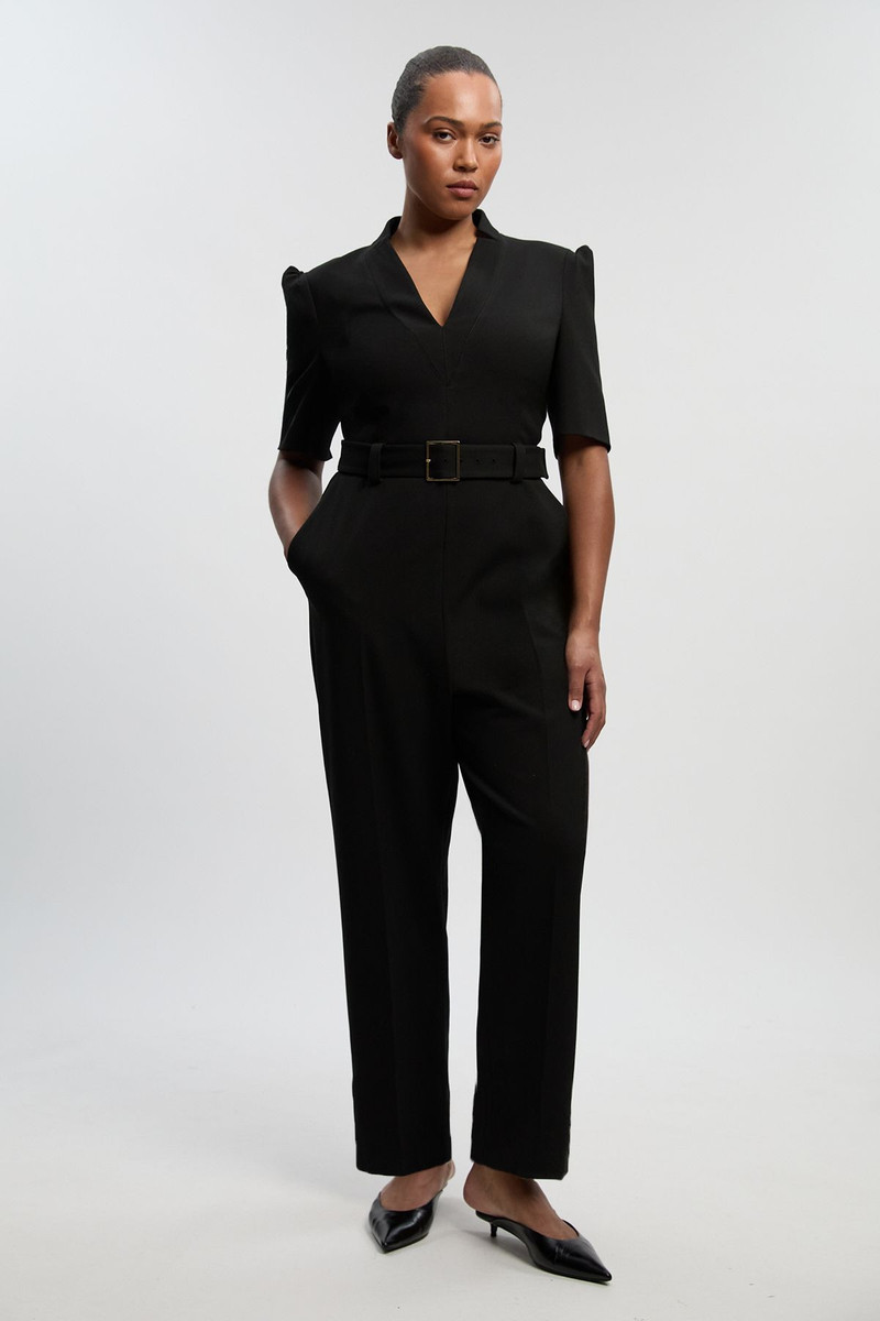 Plus Size Structured Crepe Forever Belted Jumpsuit 1