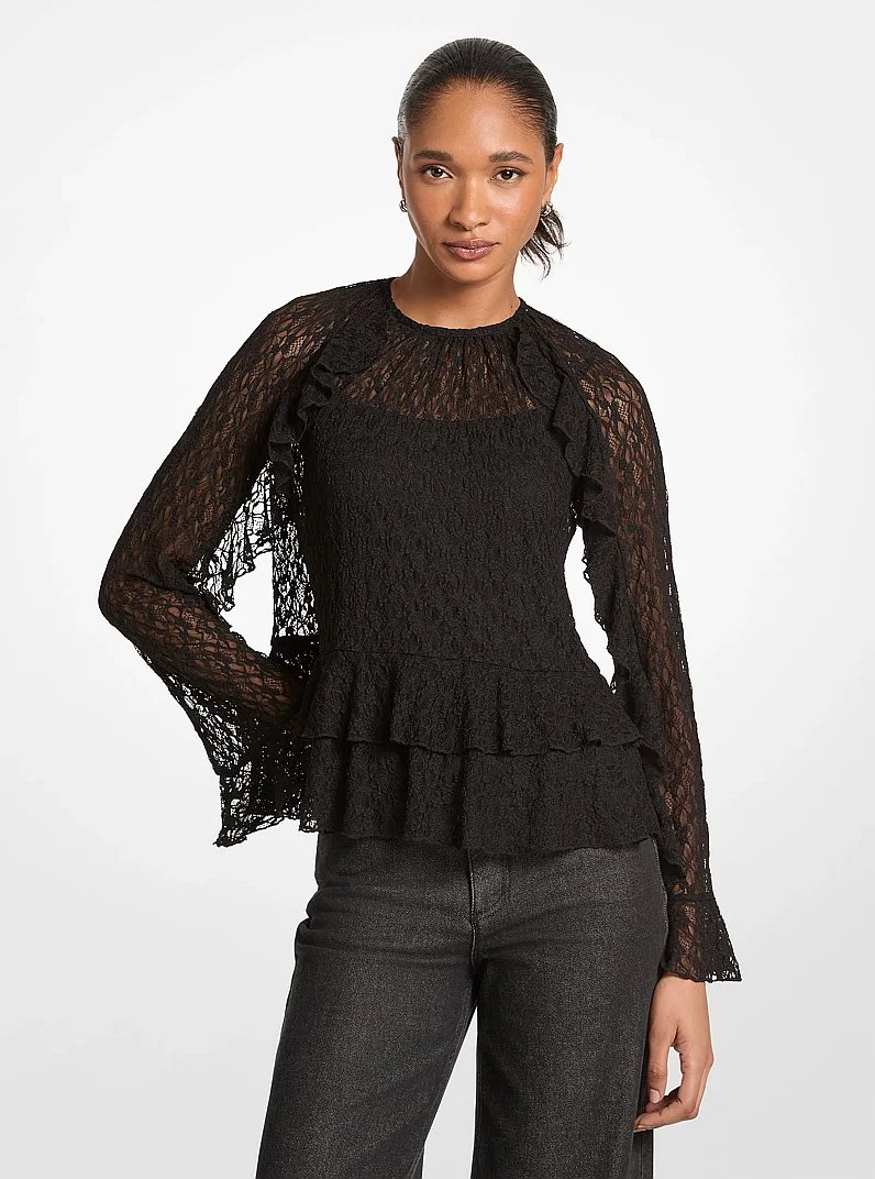Ruffled Floral Lace Top - 1