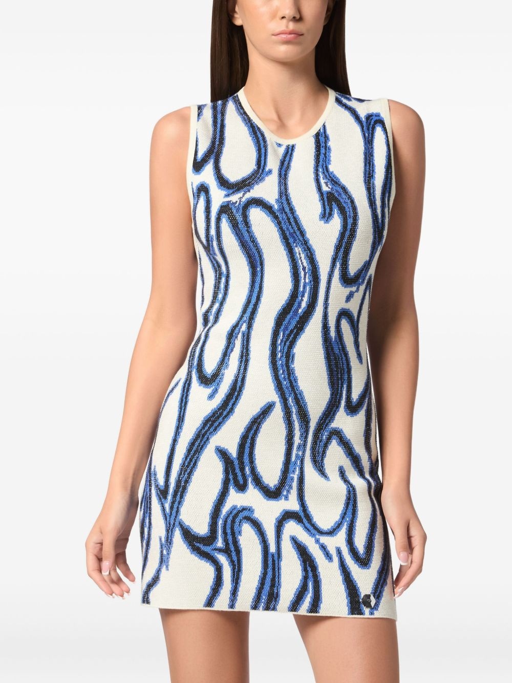 patterned-jacquard flame-motif mini dress - 3