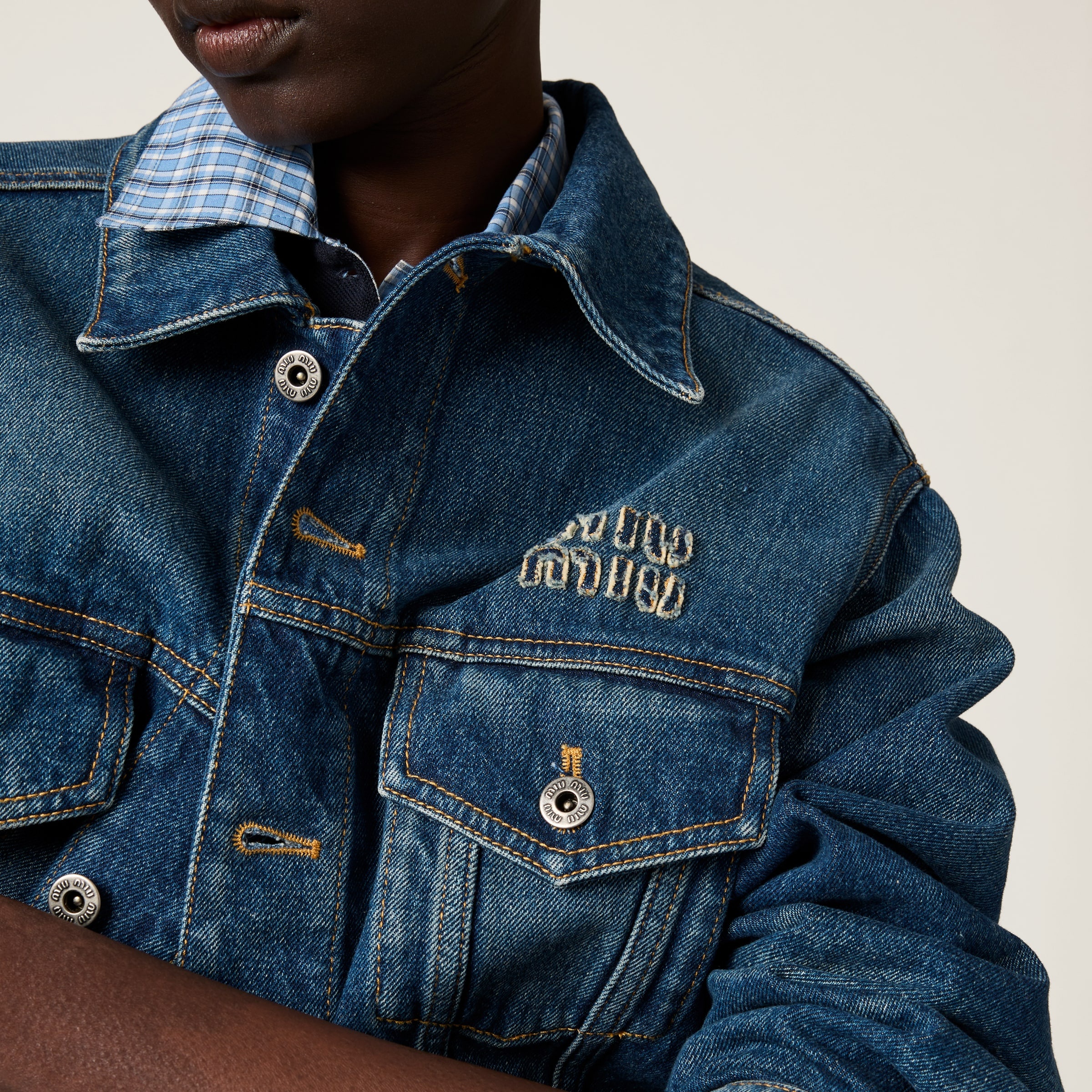 ブルゾン MIU MIU DENIM COTTON JACKET Miu Miu Denim Blouson Jacket | Saks Fifth Avenue