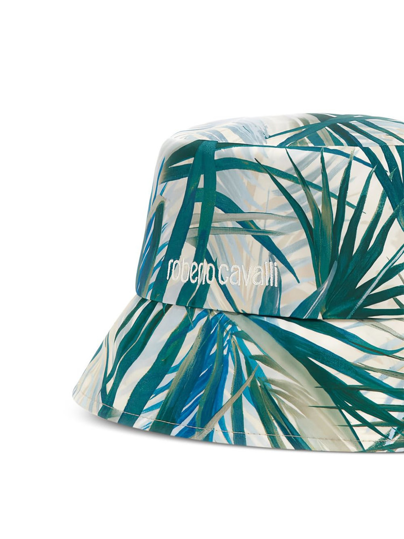 palm-print embroidered-logo bucket hat 3