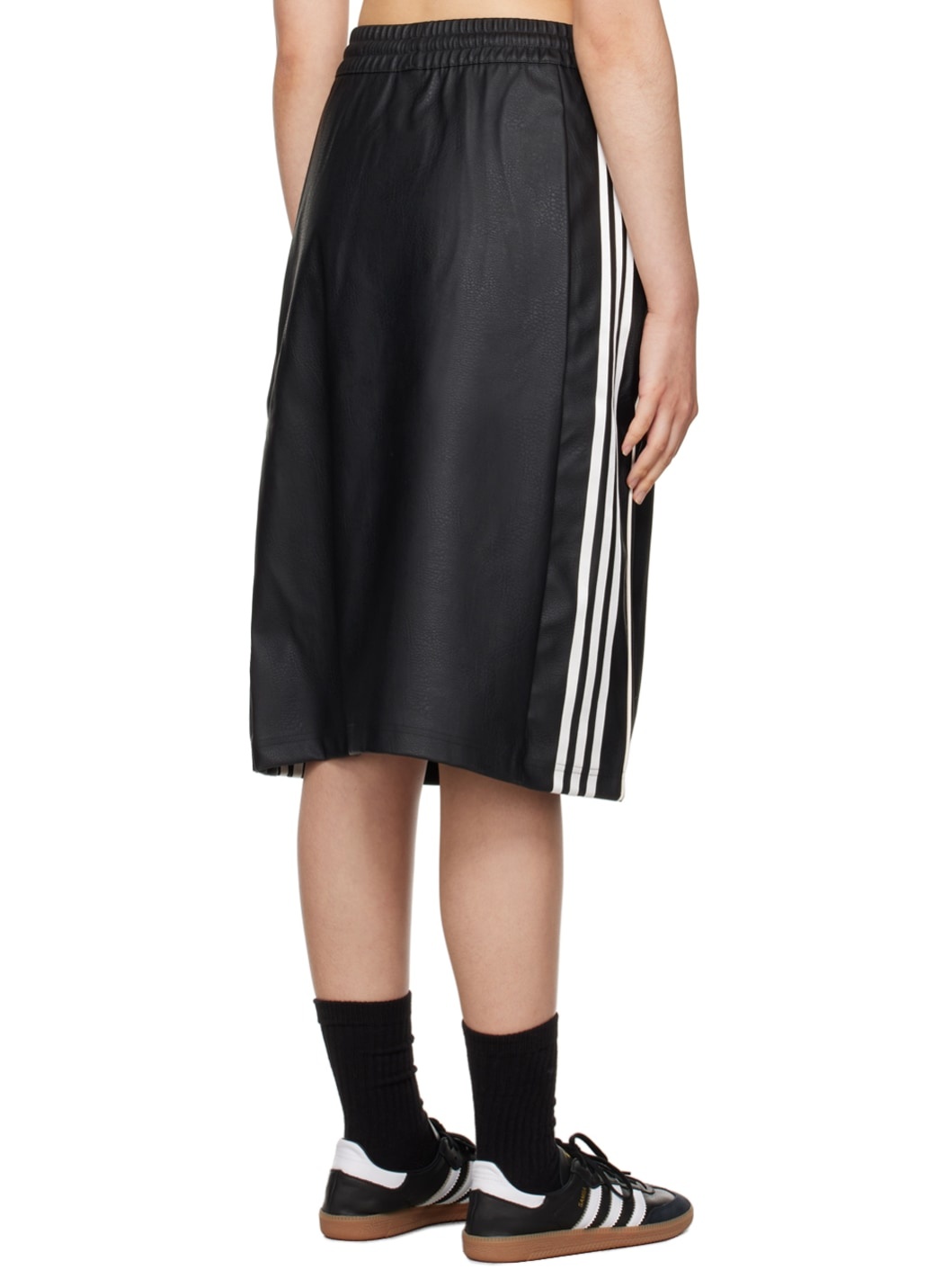 Black Striped Faux-Leather Midi Skirt - 3